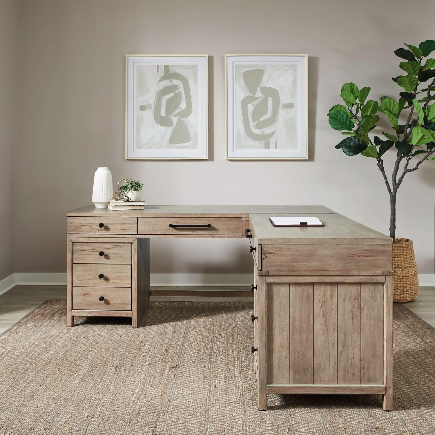 Proximity Place - L Shaped Desk - Barley Buff