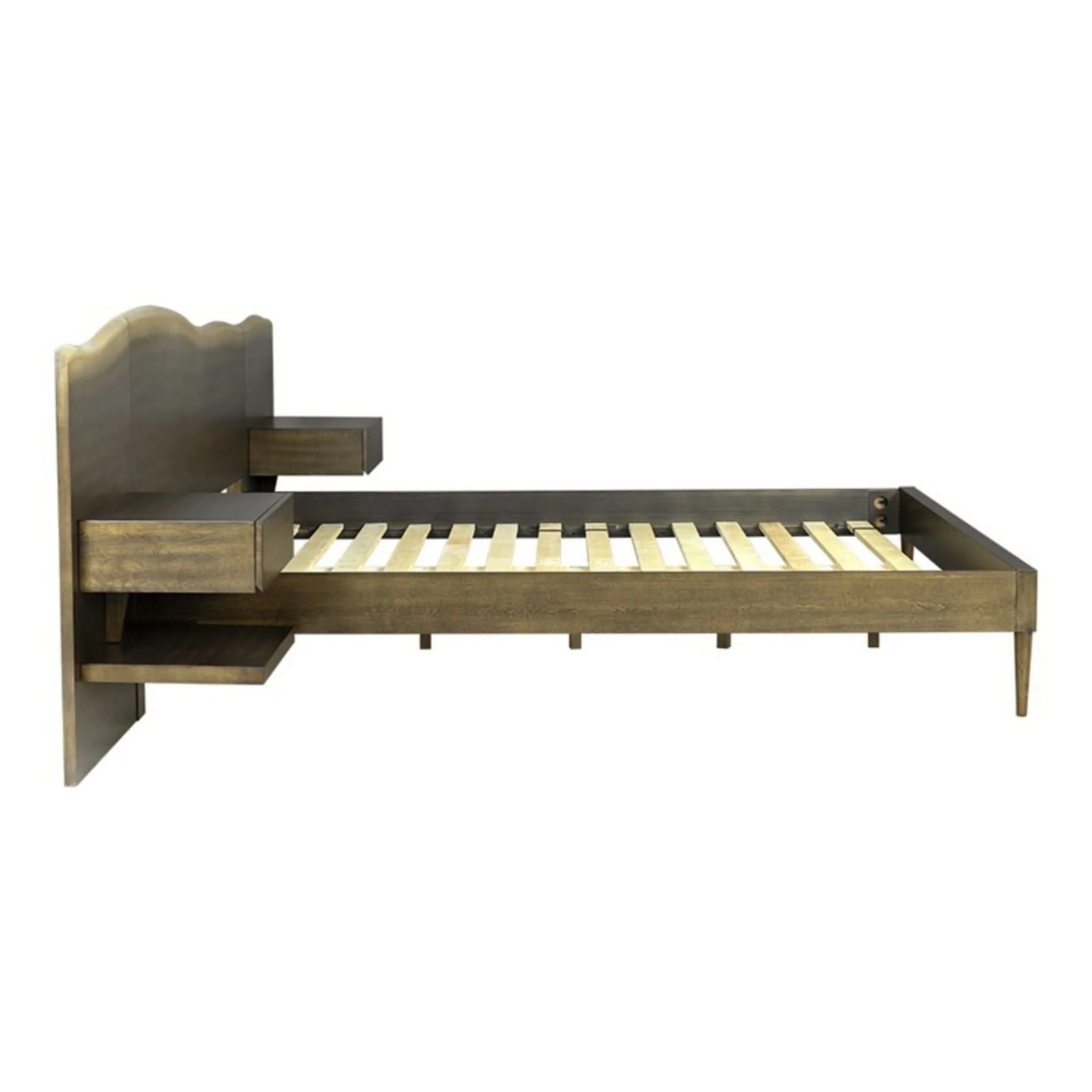 Queen Size Platform Bed Frame With Live Edge Headboard, Built In Nightstands - Dark Brown - Image 4