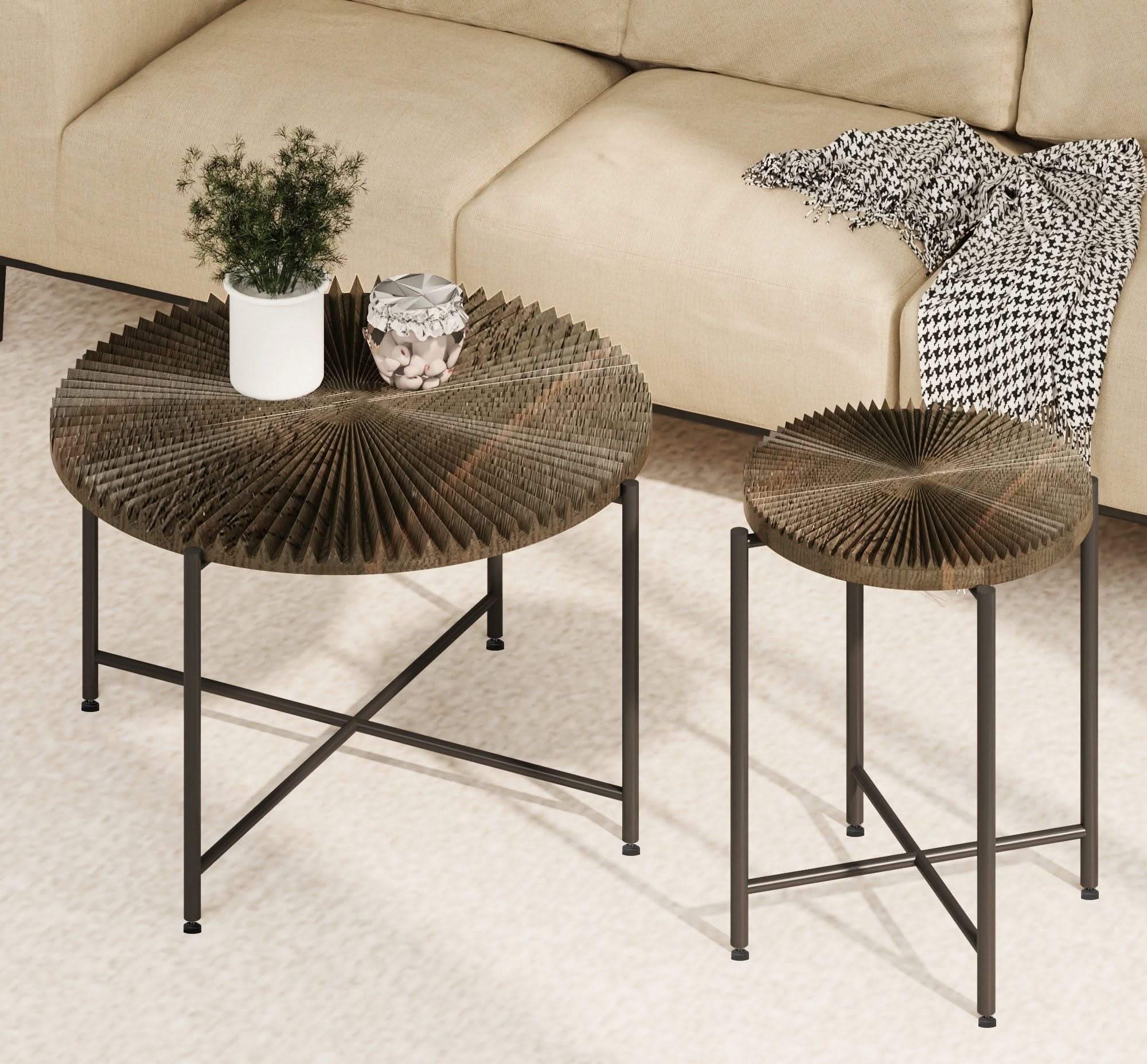 Radial - Pattern Coffee And End Table Set Waterproof Cover, Distressed Cylindrical Design (Set of 2) - Image 3