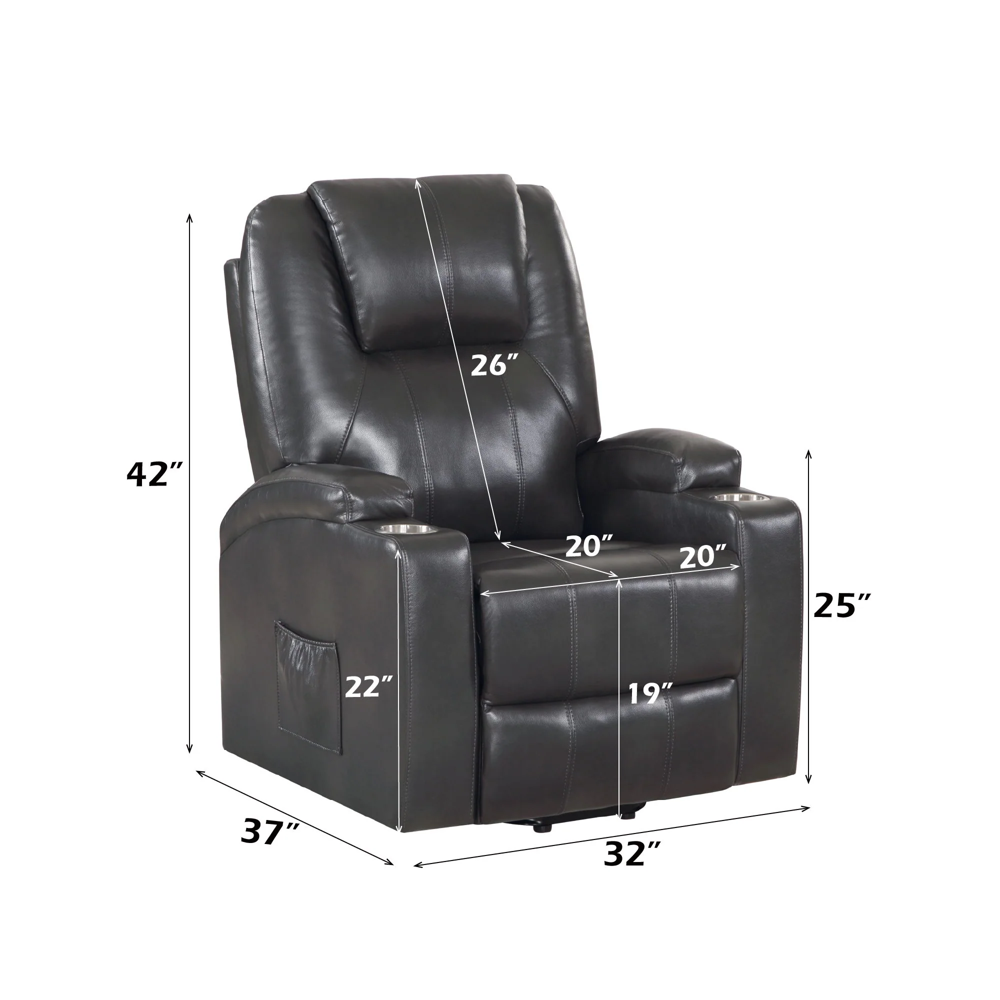 Recliner With Power Lift & Massage - Gunmetal - Image 2