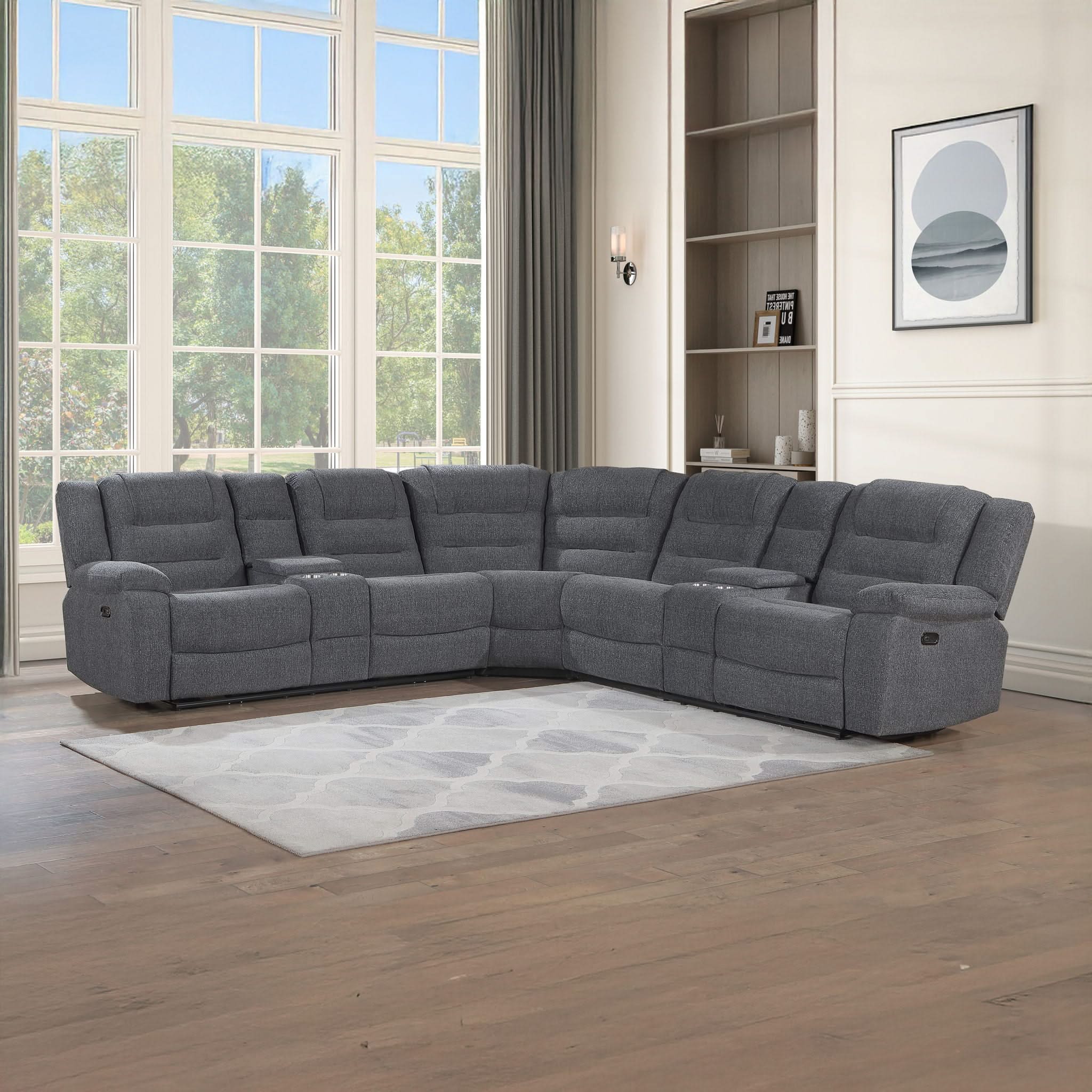 Redondo - Power 3 Piece Ssectional (2 Loveseats & Wedge) - Dark Gray - Image 3
