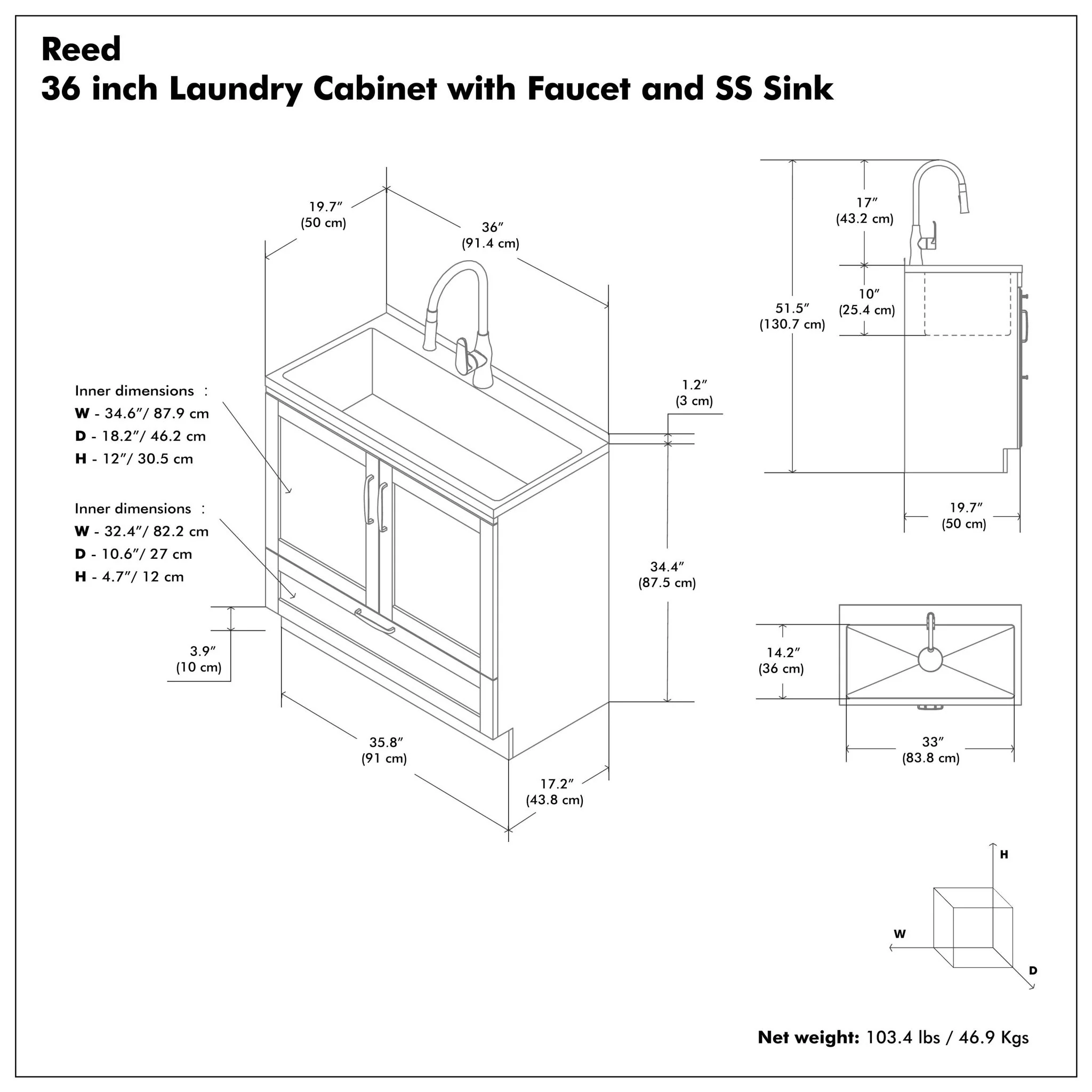 Reed - Deluxe Laundry Cabinet With Pull-Out Faucet And Stainless Steel Sink - Image 9