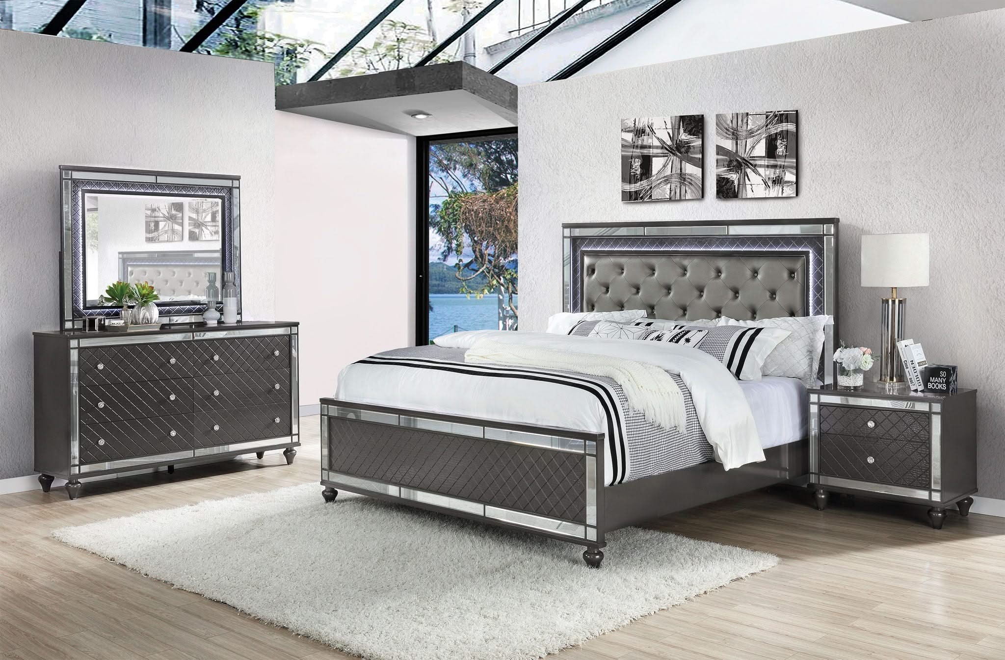 Refino - Queen 4 Piece Bedroom Set - Gunmetal