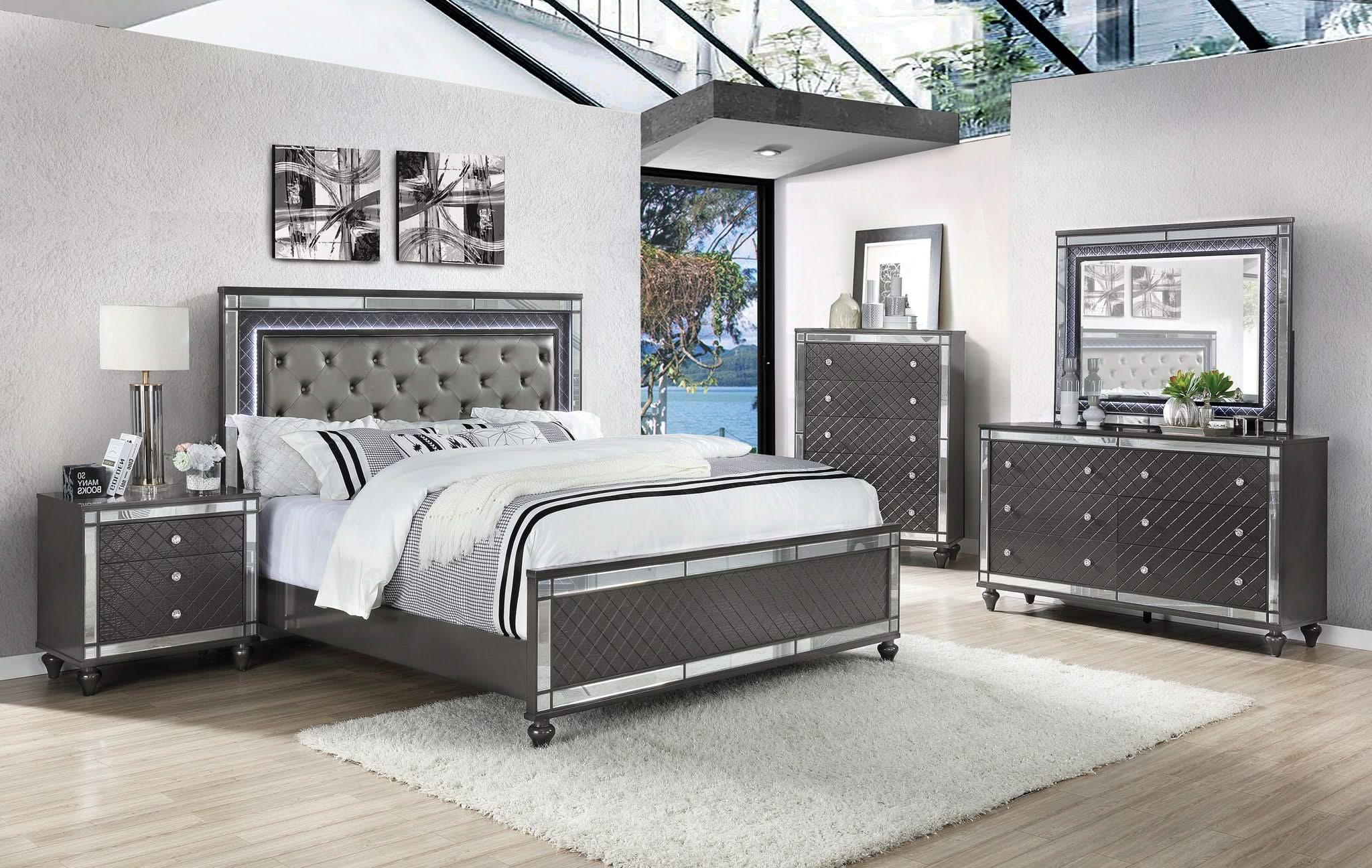 Refino - Queen Upholstered Bed - Gunmetal - Image 2
