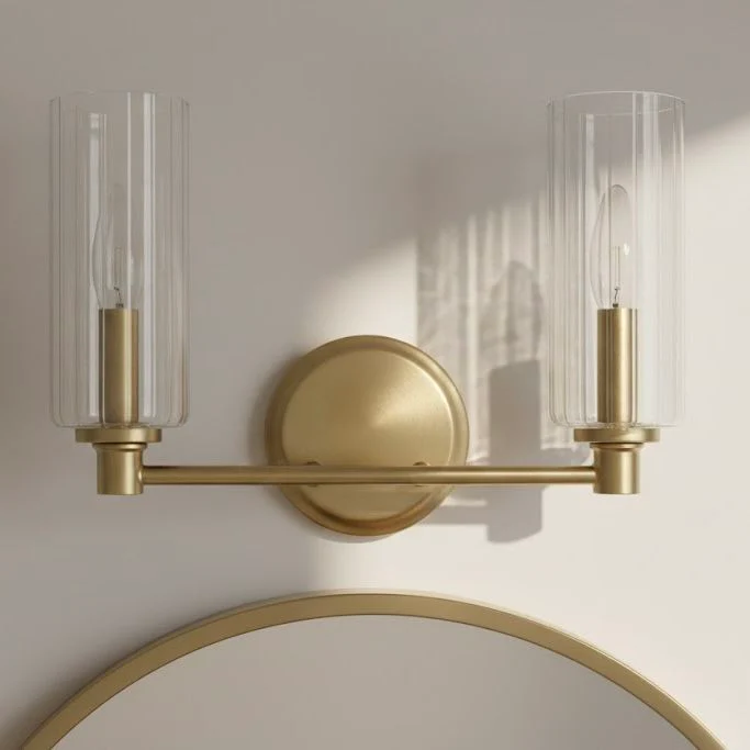 Regal - Double Light Vanity With Clear Ribbed Satin - Antique Brass / Clear - Image 3