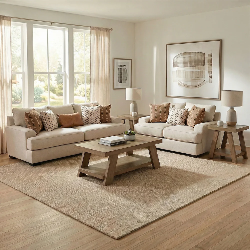 Renegade Beige Fabric Living Room Set with Sofa and Loveseat - Image 2