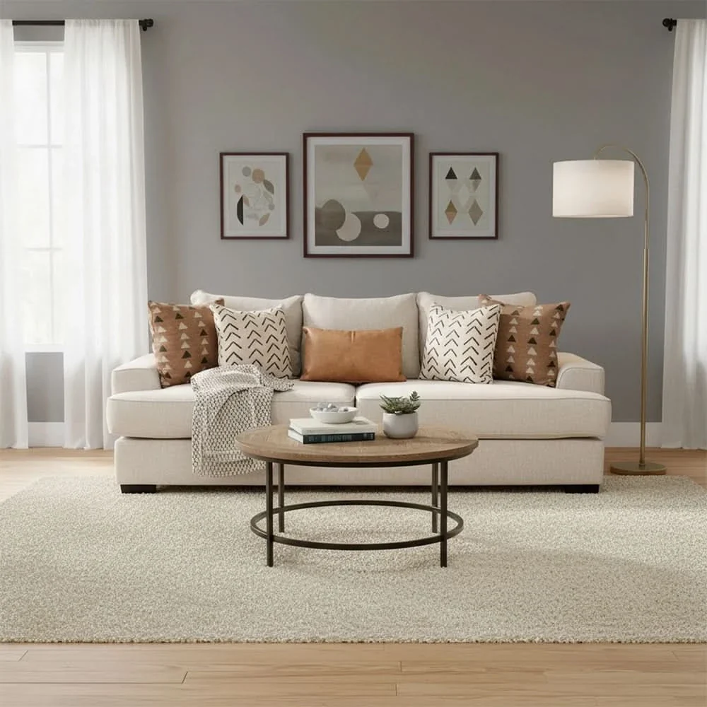 Renegade Beige Fabric Sofa with Loose Cushions and Throw Pillows - Image 2