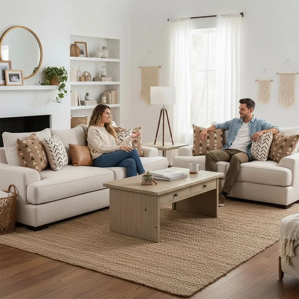 Renegade Beige Fabric Sofa with Loose Cushions and Throw Pillows - Image 6