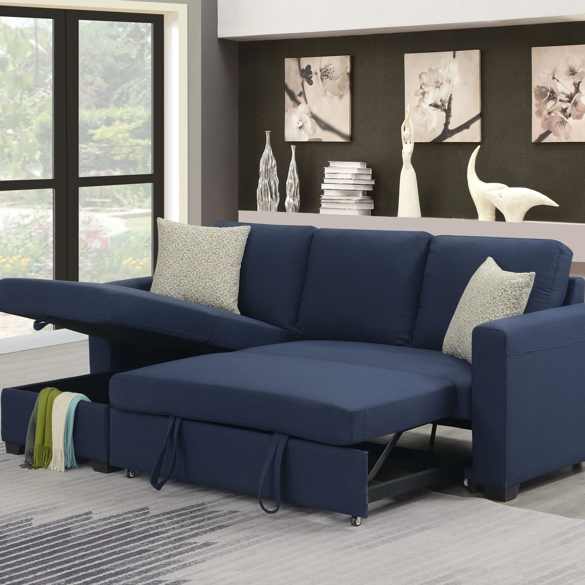 Reversible Sectional With Pop Up Sleeper And Hidden Storage Chaise - Navy - Image 2