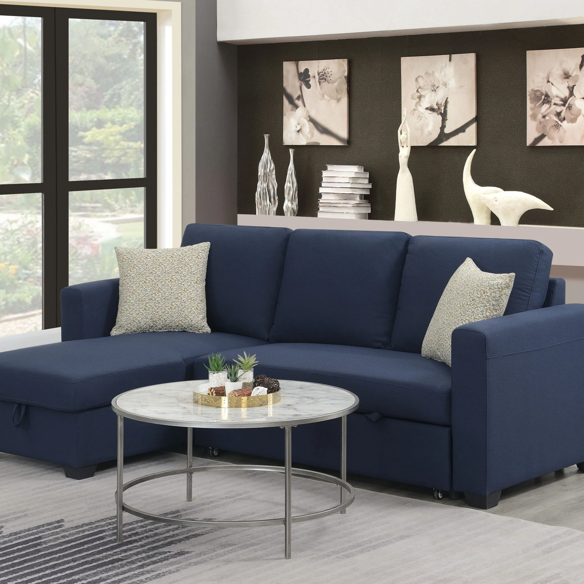 Reversible Sectional With Pop Up Sleeper And Hidden Storage Chaise - Navy - Image 4