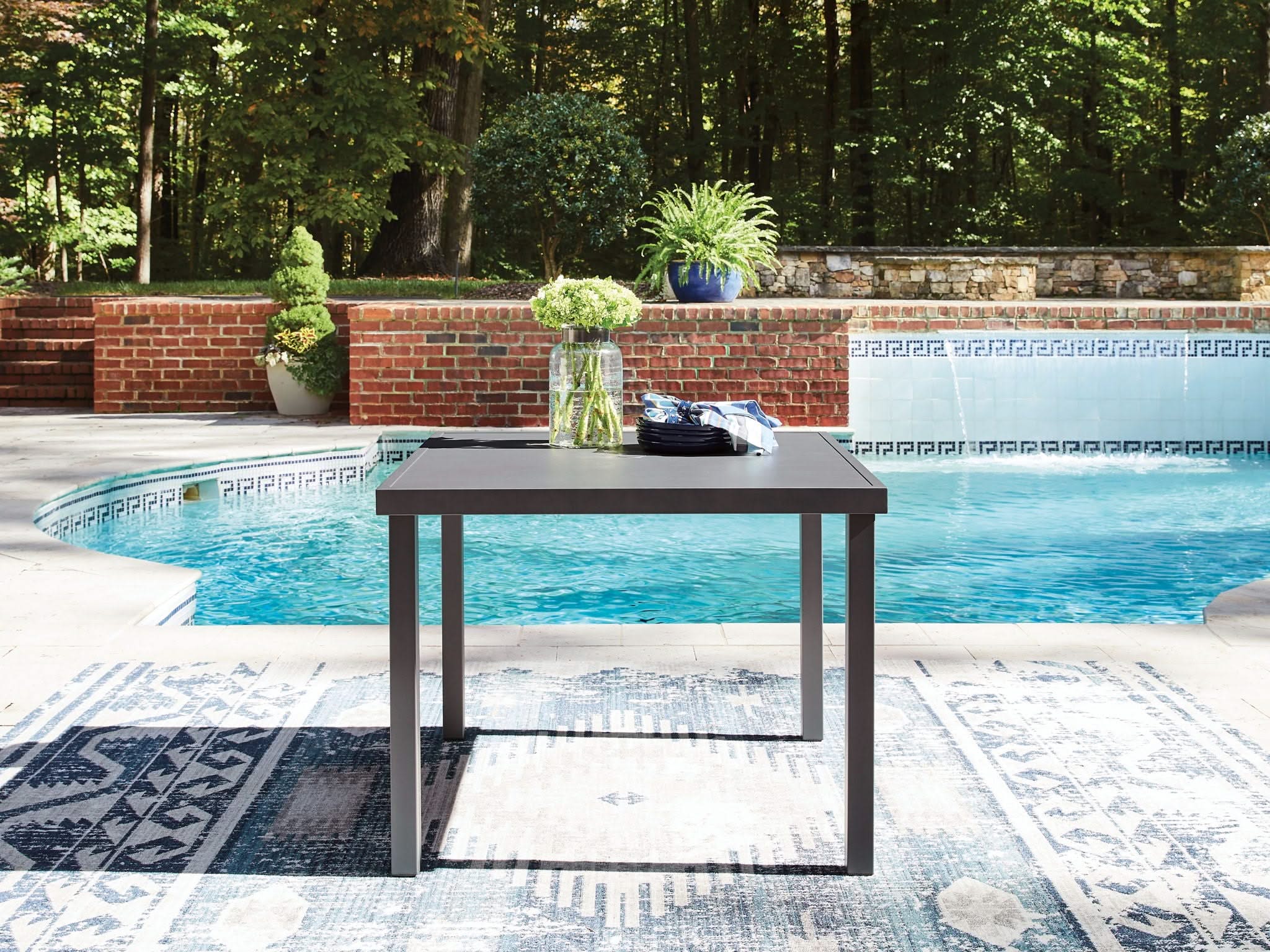 Rocky Creek - Square Dining Table With Umbrella Option - Gray - Image 2