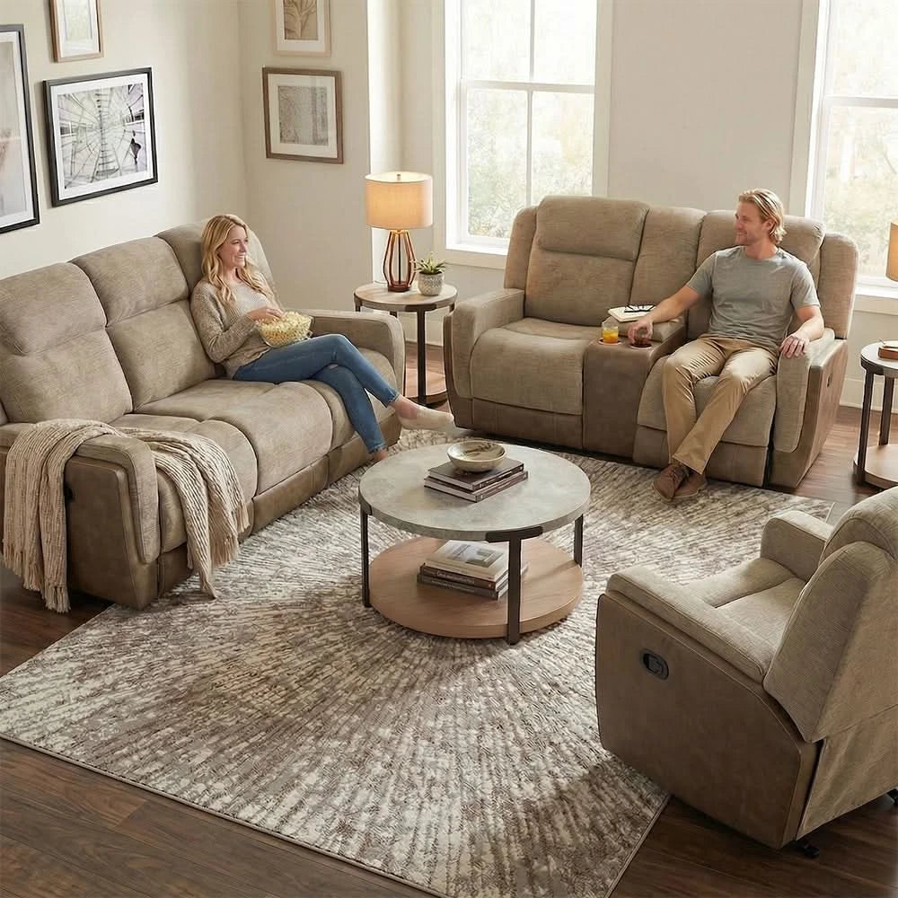 Hornet Beige Contemporary Reclining Loveseat with Console - Image 6