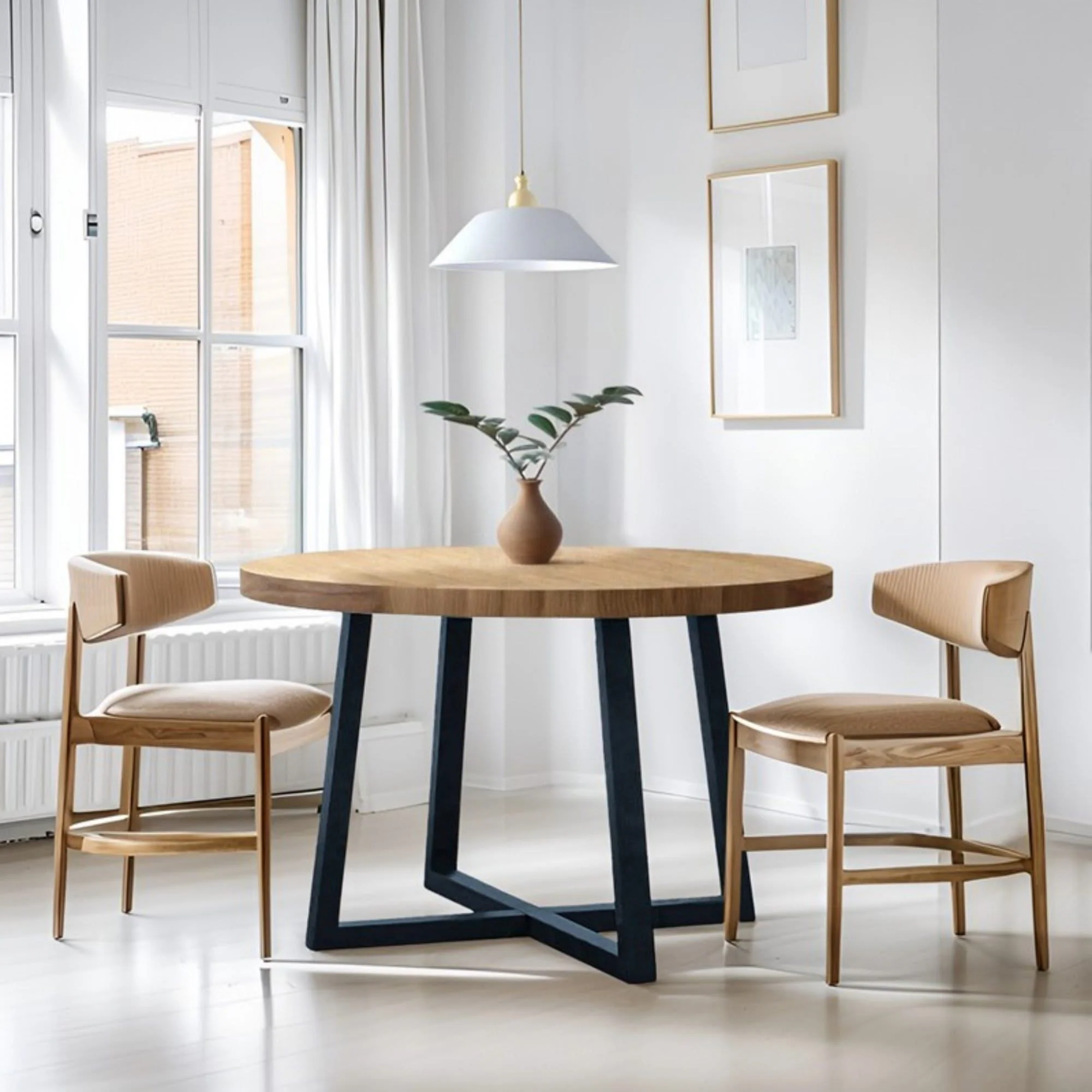 Round Dining Table With Wire Brushed Mindi Top And Mahogany Base - Wheat - Image 4