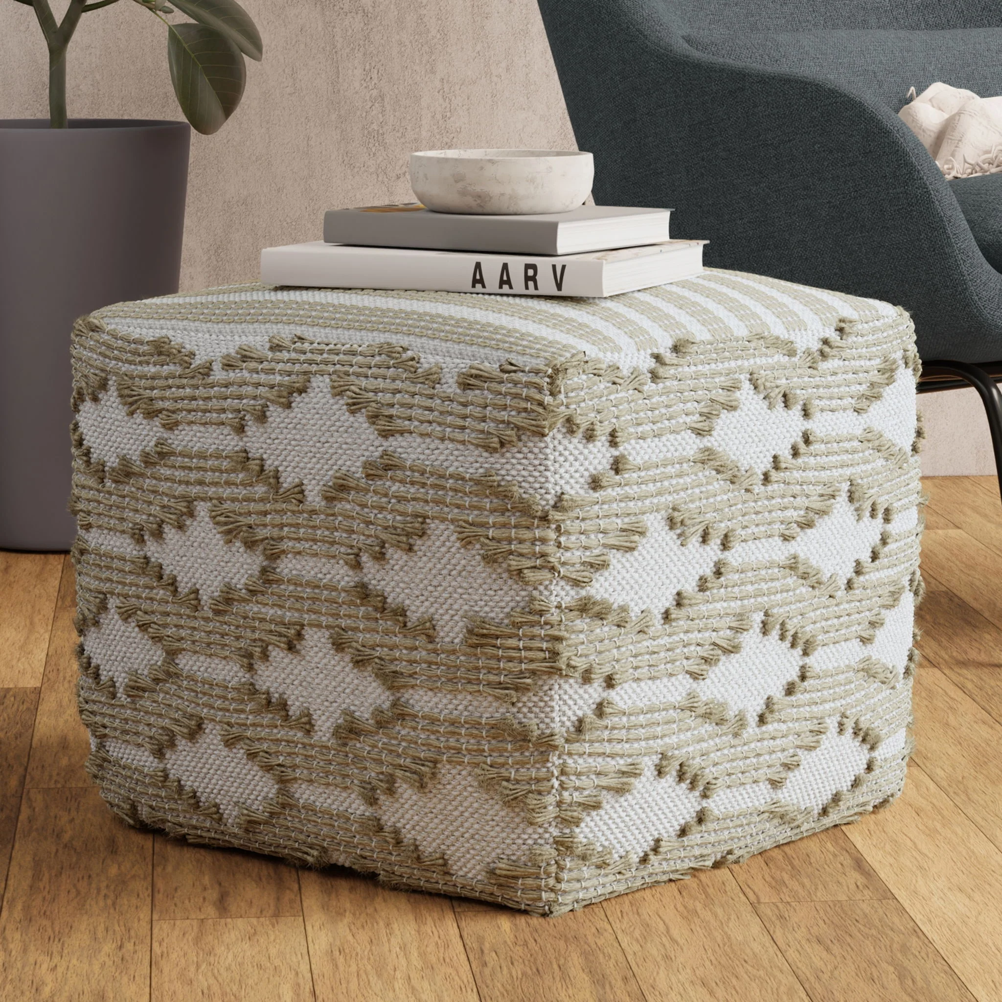 Rowan - Square Pouf Ottoman - Natural - Image 4
