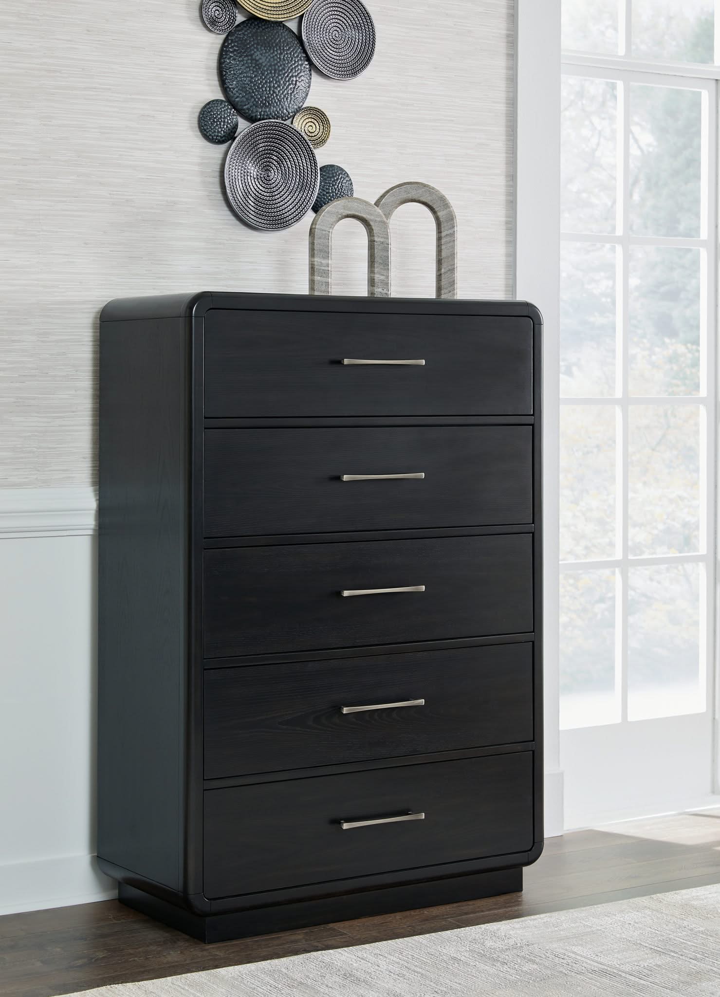 Rowanbeck - Five Drawer Chest - Black - Image 3