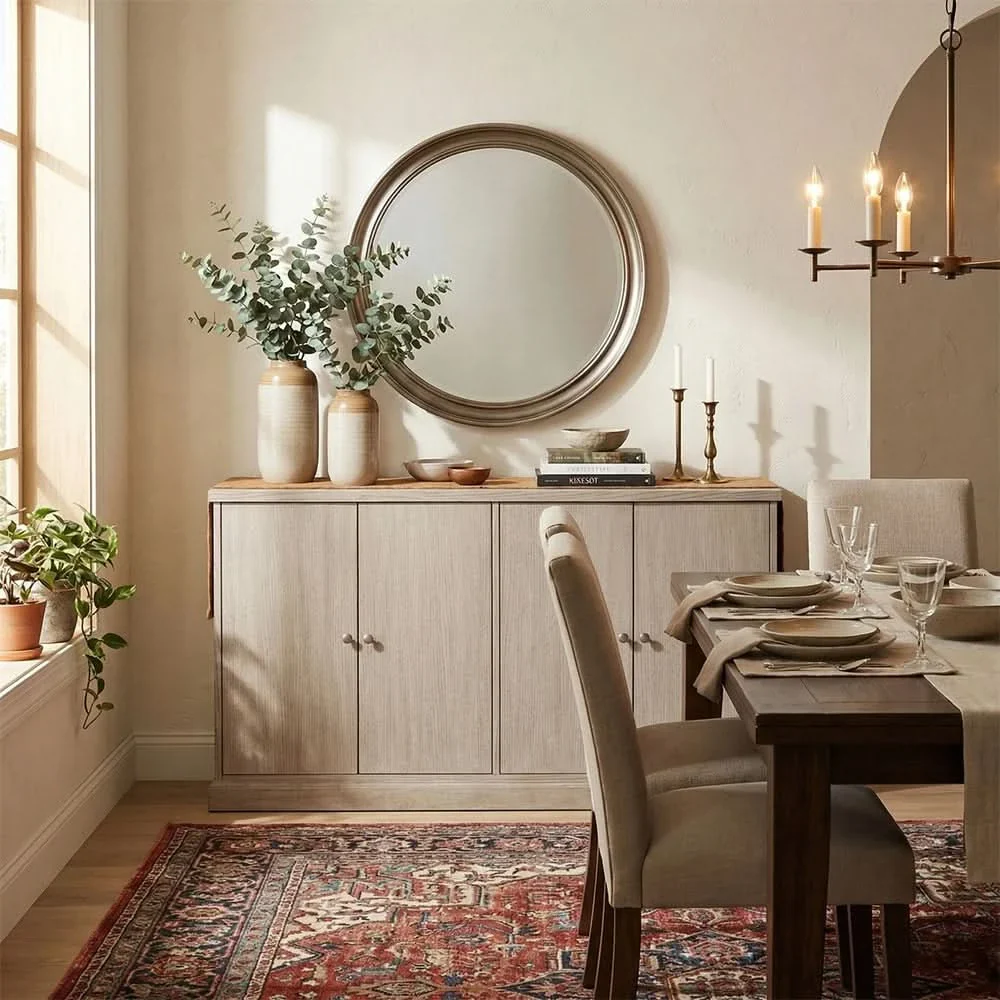 Santa Cruz Light Gray Contemporary Server with Storage Cabinets and Adjustable Shelving
