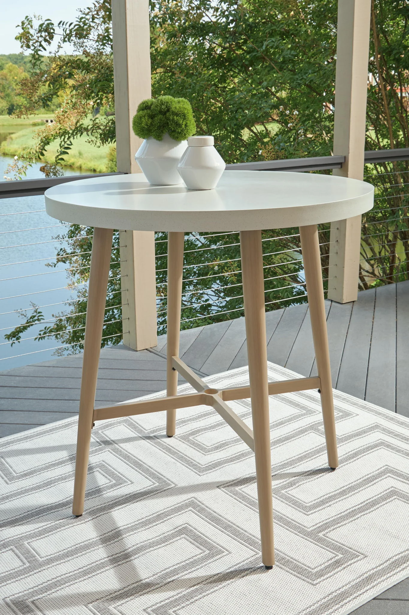 Seton Creek - Round Bar Table With Umbrella Option - Beige - Image 2