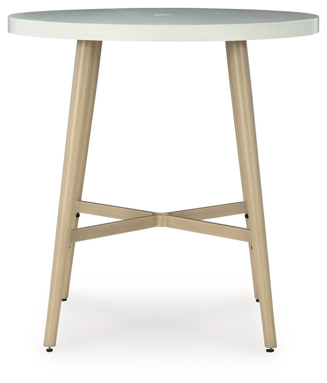 Seton Creek - Round Bar Table With Umbrella Option - Beige - Image 3