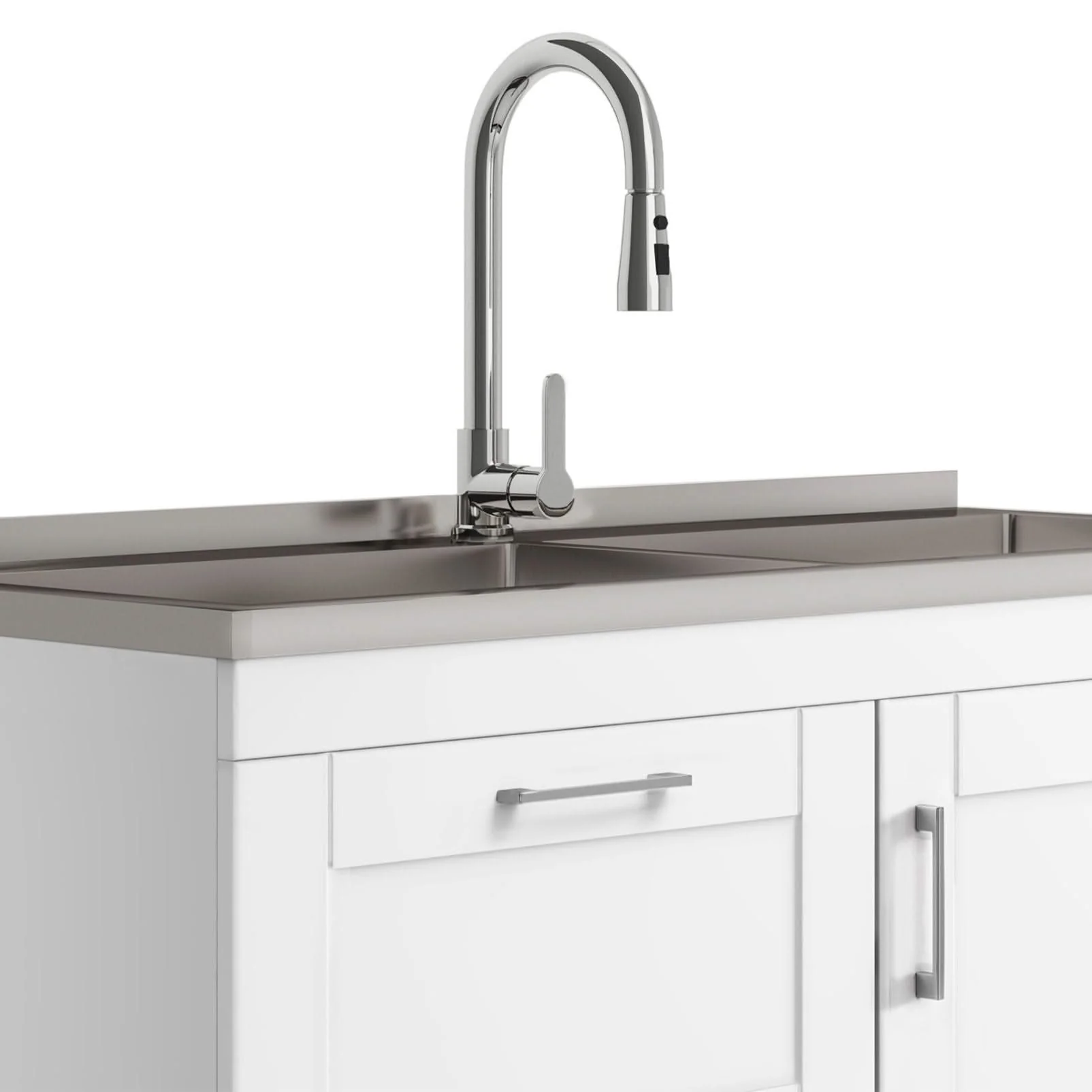 Shaker - Modern Wide Laundry Cabinet With Faucet And Sink - White - Image 3