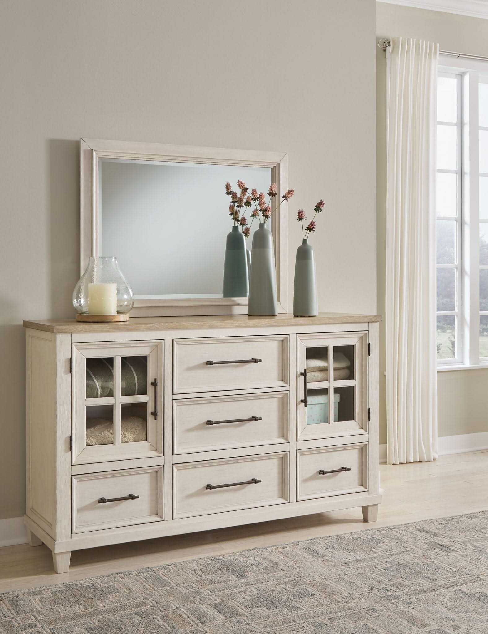 Shaybrock - Dresser And Mirror - Antique White / Brown - Image 3