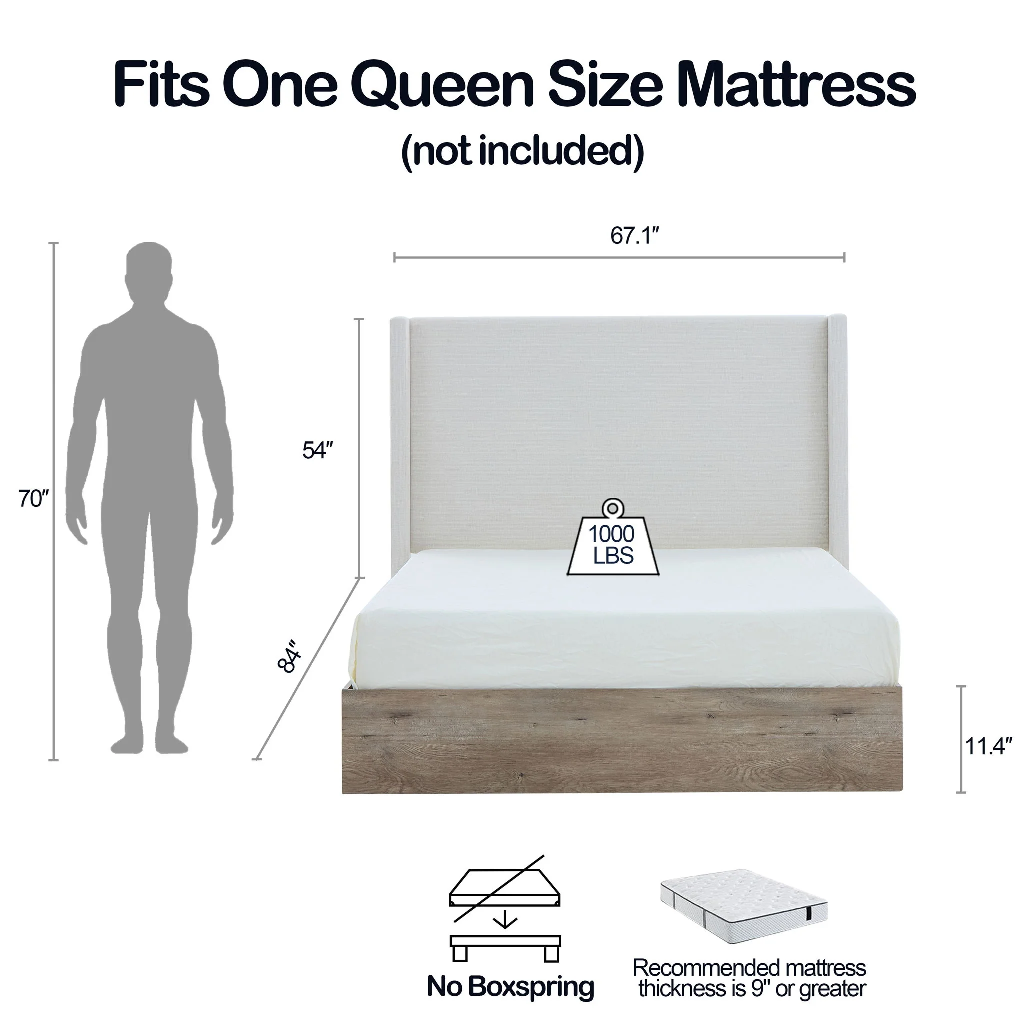 Shelton - Queen Upholstered Wingback Bed With 54" High Headboard - Ivory / Light Gray / Camel Oak - Image 2