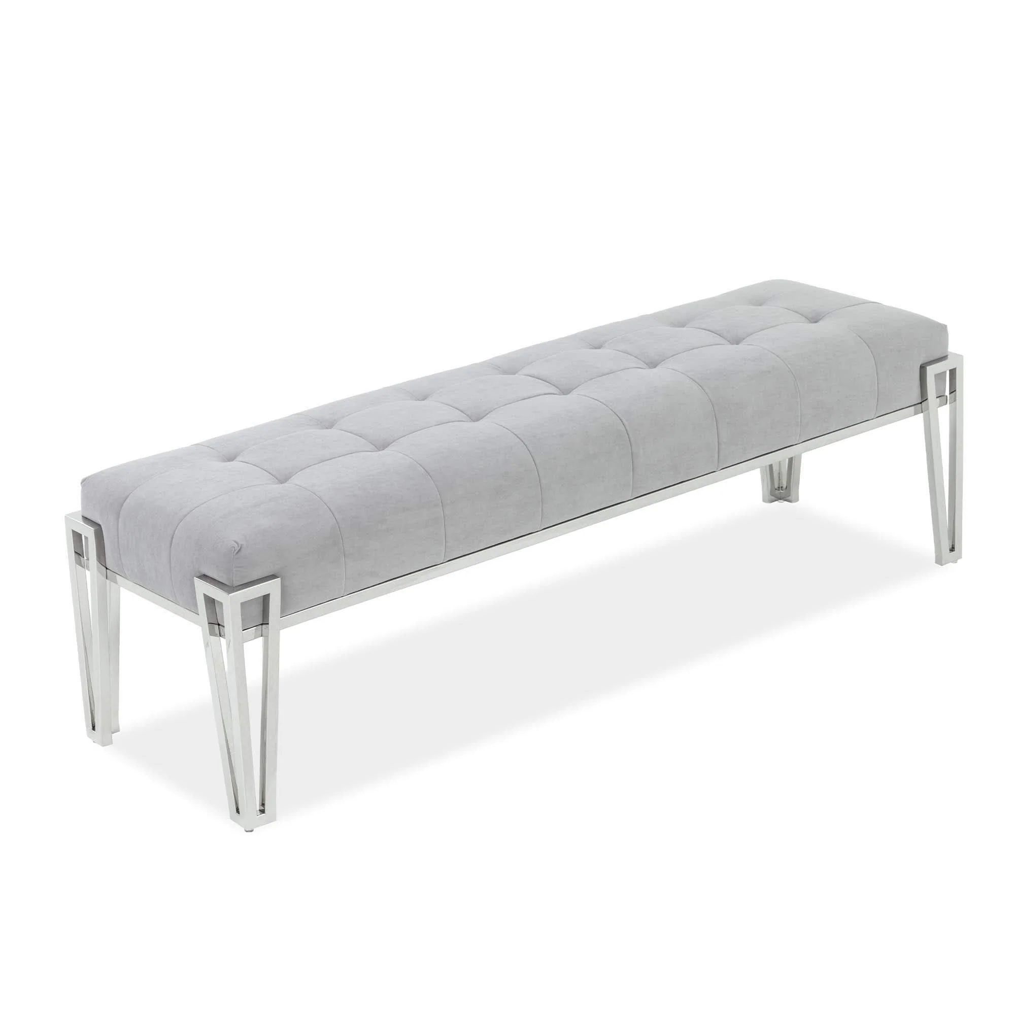 Signature Beds & Benches - Rose Velvet Accent Bench - Gray / Chrome - Image 3
