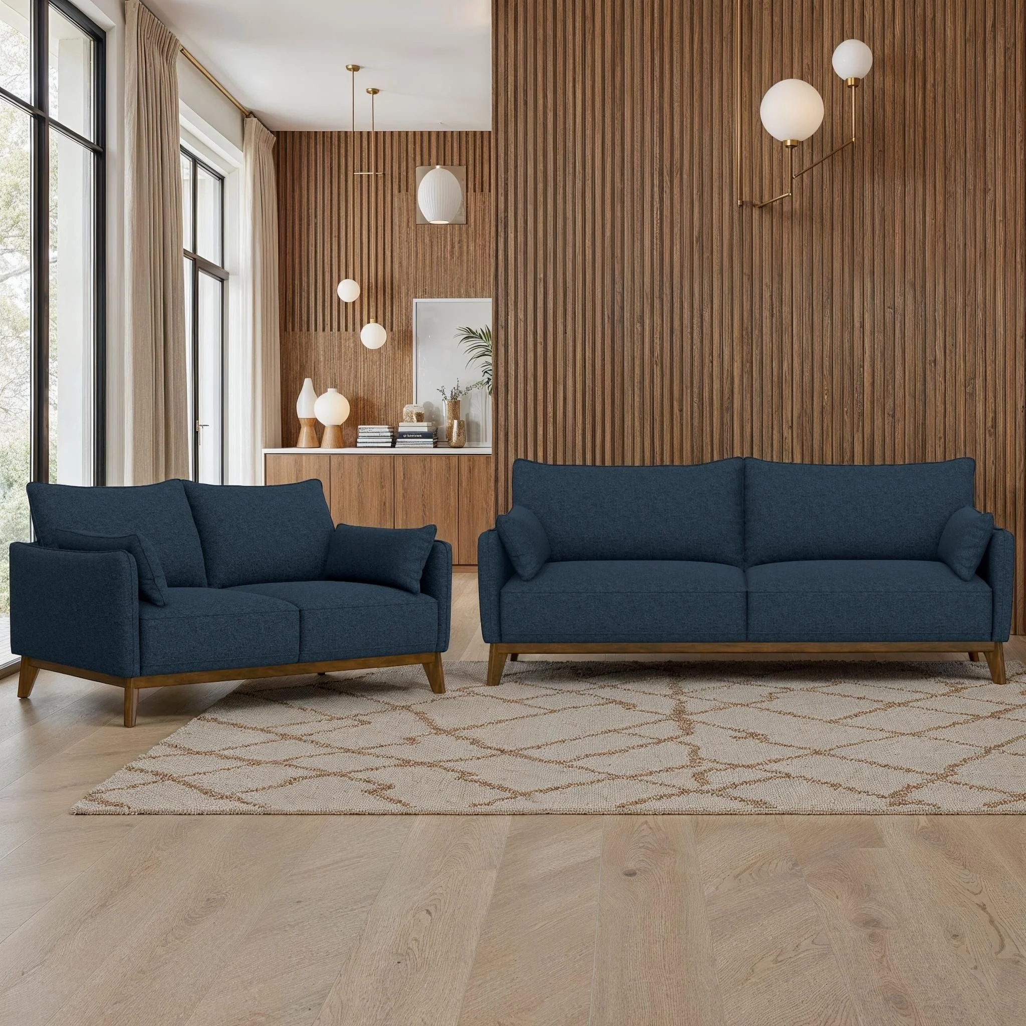 Sofa Wide With Attached Legs - Blue - Image 3