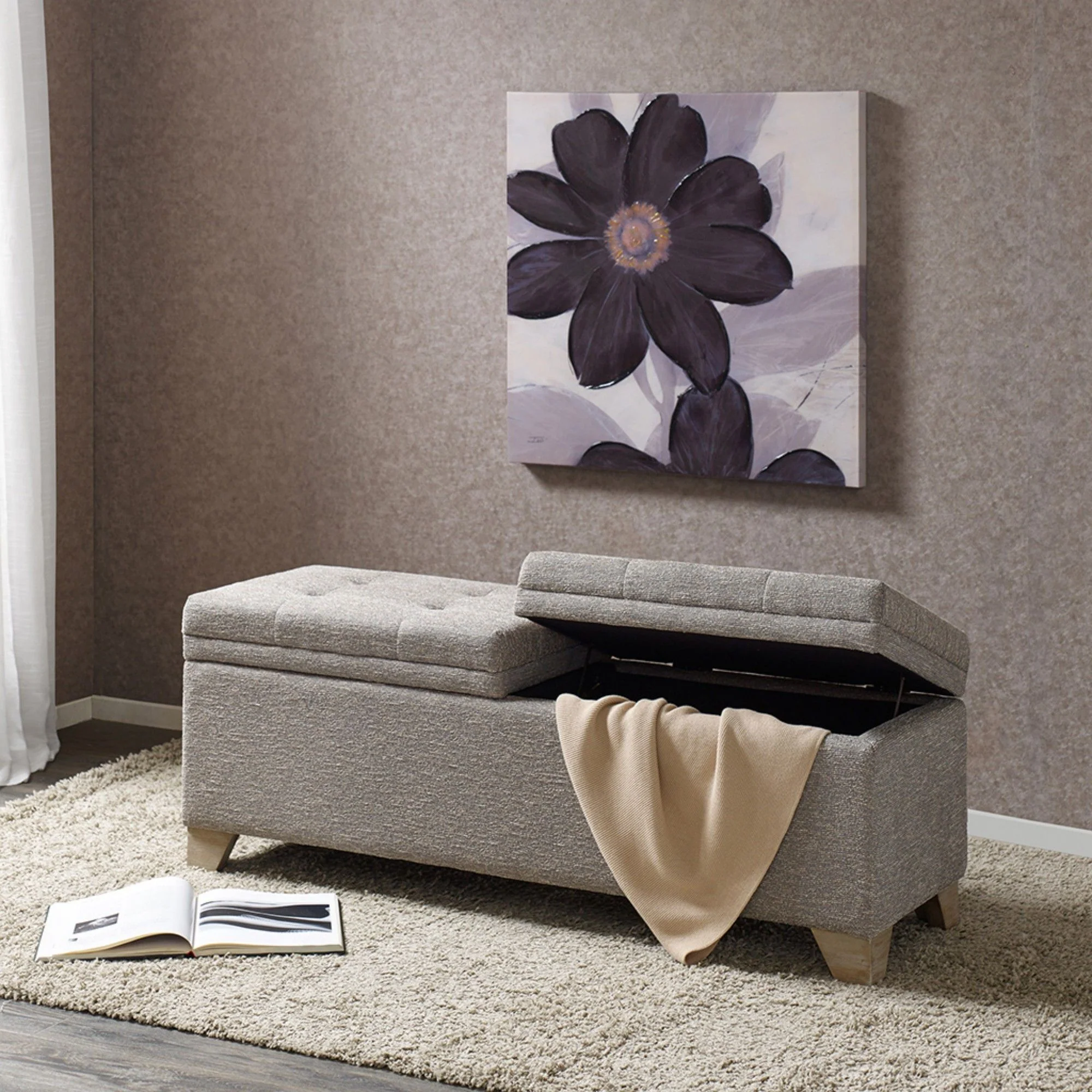 Soft Close Upholstered Storage Bench, Convenient Design - Image 3