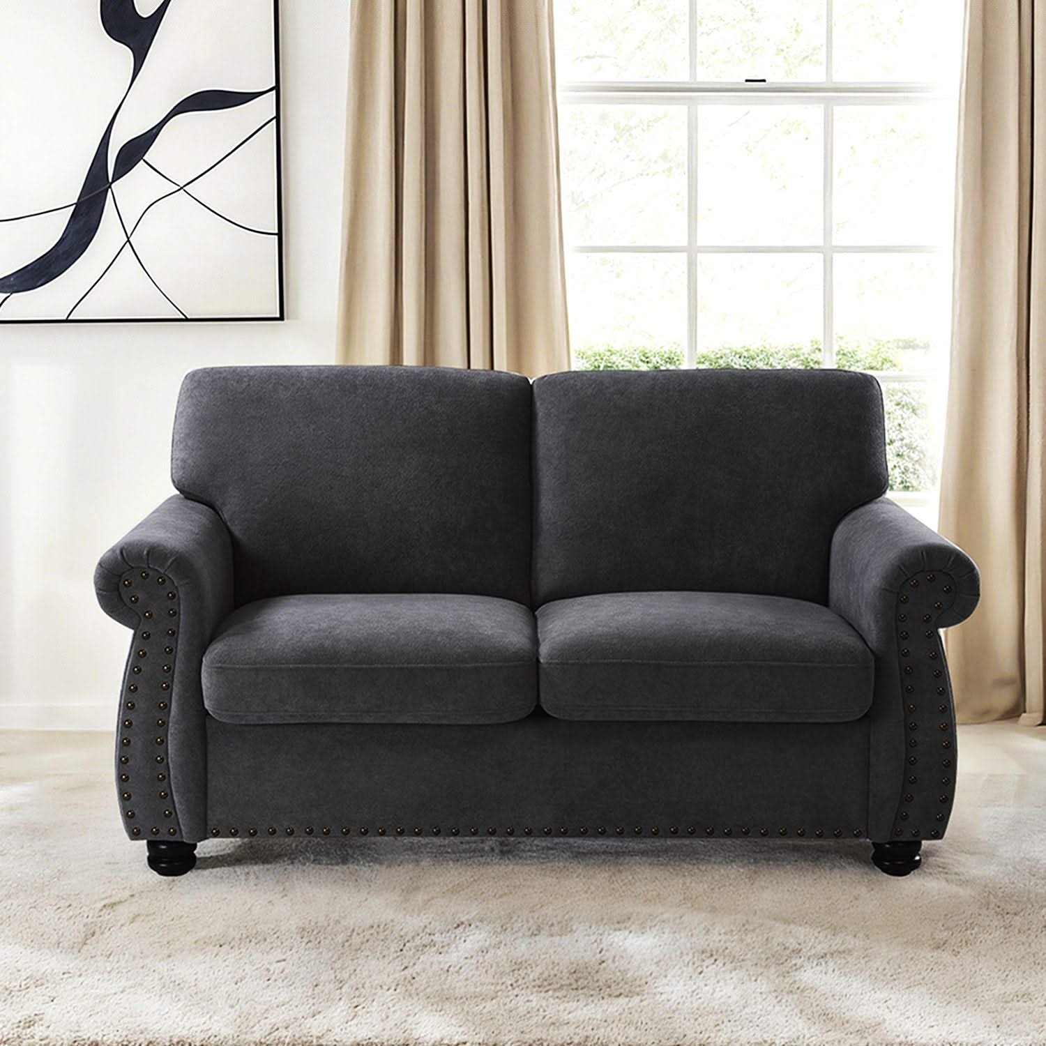 Soft Loveseat, Upholstered 2 Seater Couch, Loose Back Cushions And Turned Legs - Image 10