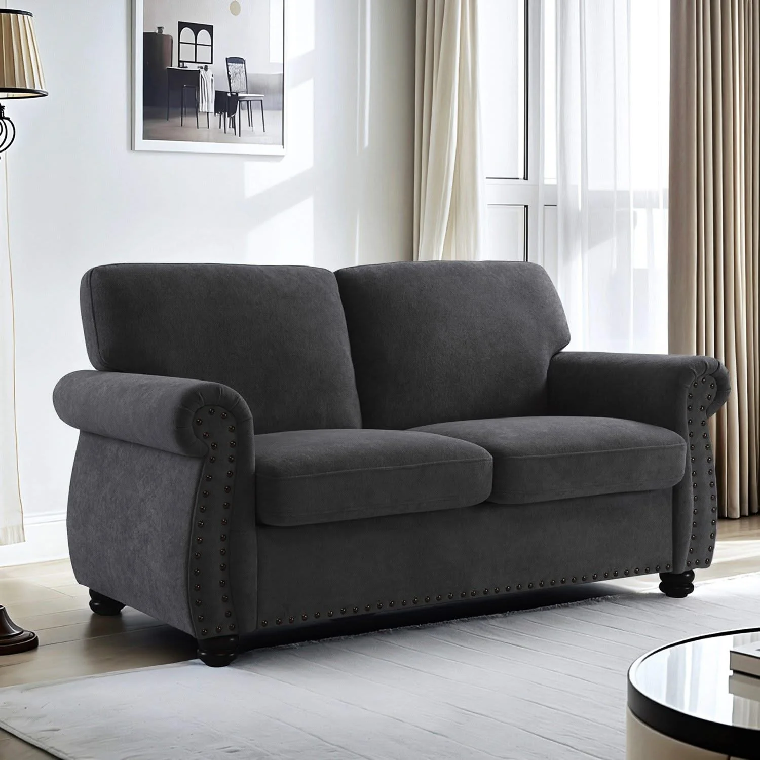 Soft Loveseat, Upholstered 2 Seater Couch, Loose Back Cushions And Turned Legs - Image 11