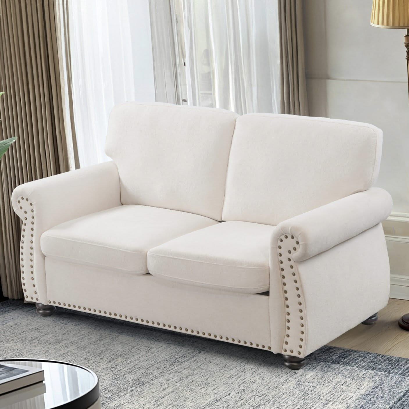 Soft Loveseat, Upholstered 2 Seater Couch, Loose Back Cushions And Turned Legs - Image 12