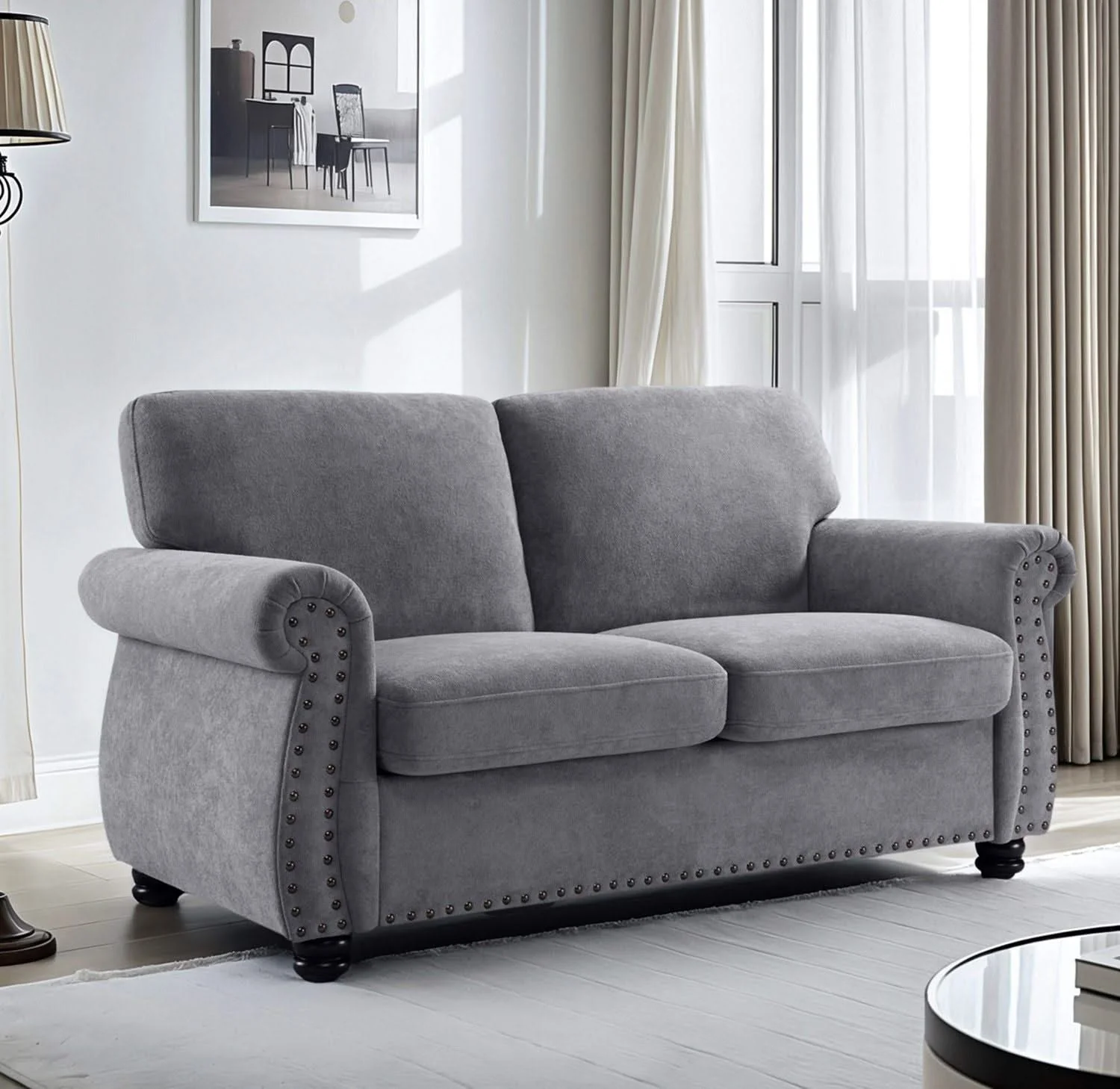 Soft Loveseat, Upholstered 2 Seater Couch, Loose Back Cushions And Turned Legs - Image 2