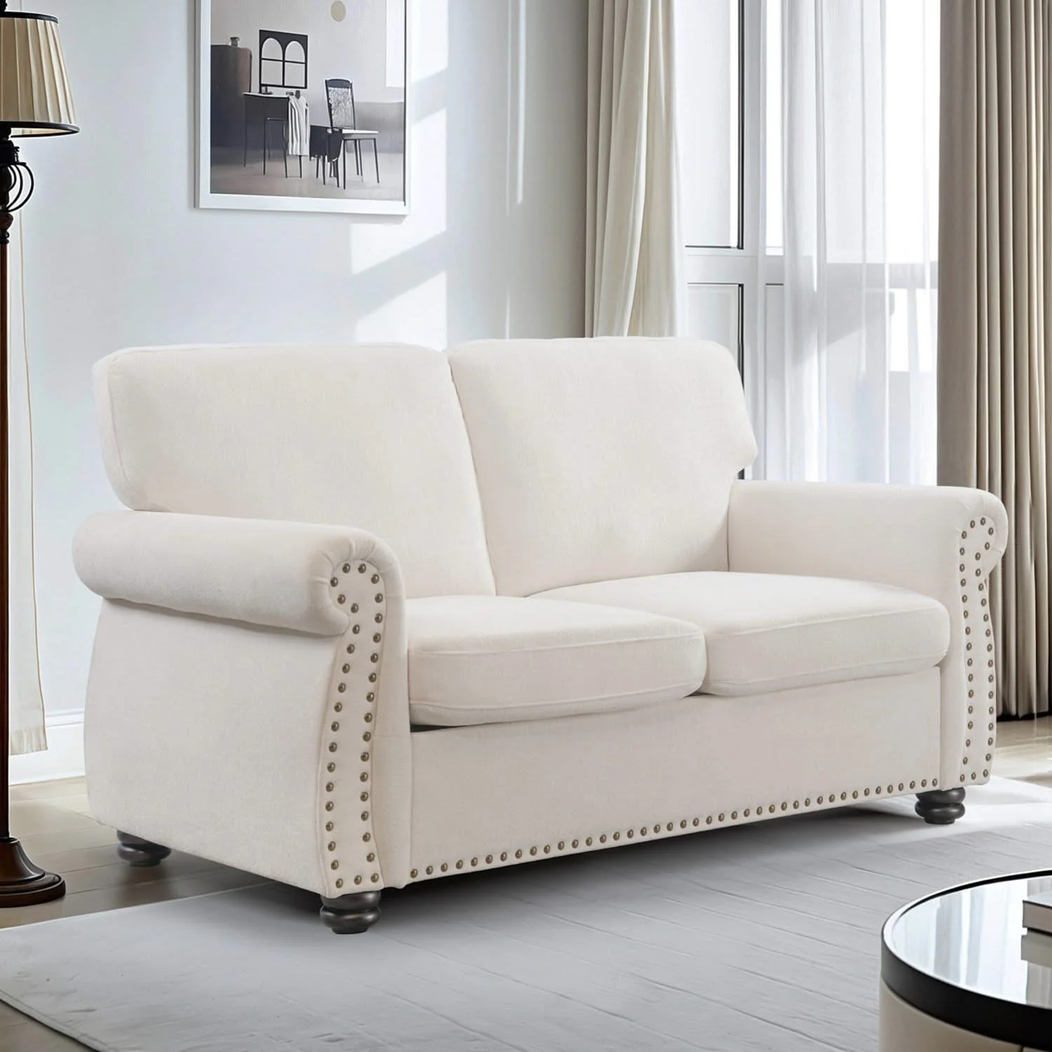 Soft Loveseat, Upholstered 2 Seater Couch, Loose Back Cushions And Turned Legs - Image 3