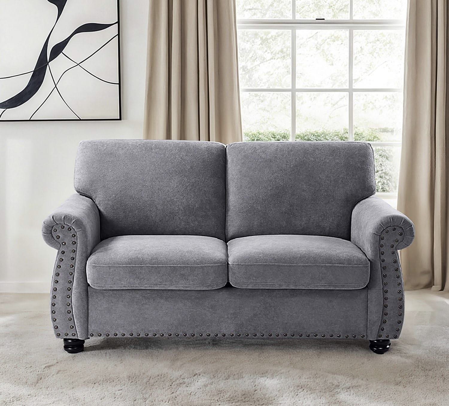 Soft Loveseat, Upholstered 2 Seater Couch, Loose Back Cushions And Turned Legs - Image 4