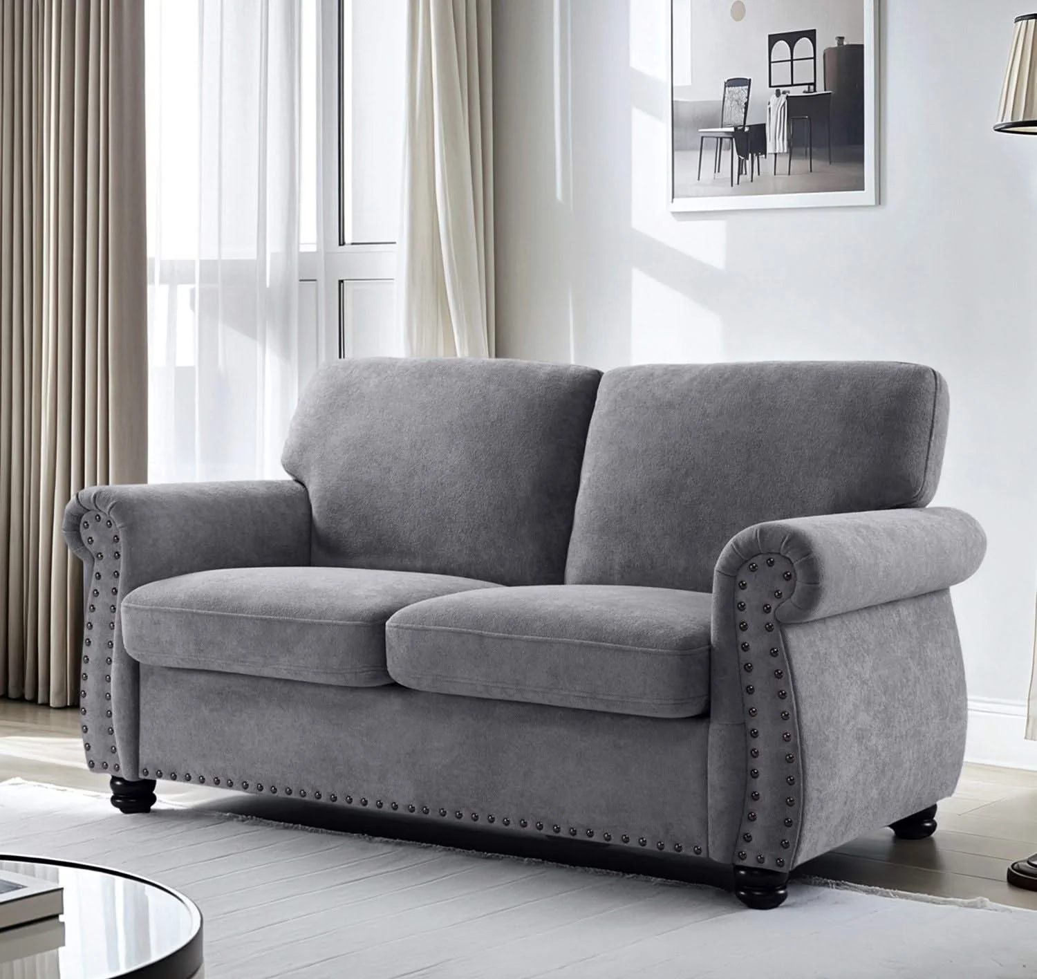 Soft Loveseat, Upholstered 2 Seater Couch, Loose Back Cushions And Turned Legs - Image 5