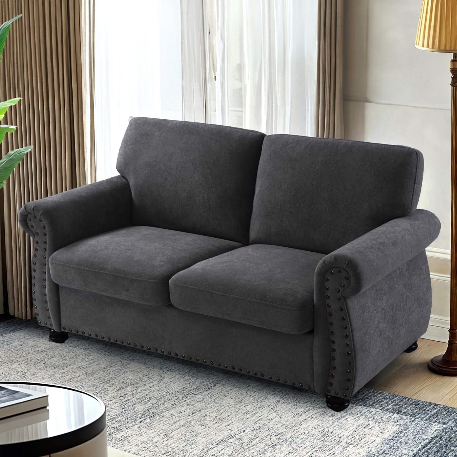 Soft Loveseat, Upholstered 2 Seater Couch, Loose Back Cushions And Turned Legs - Image 8