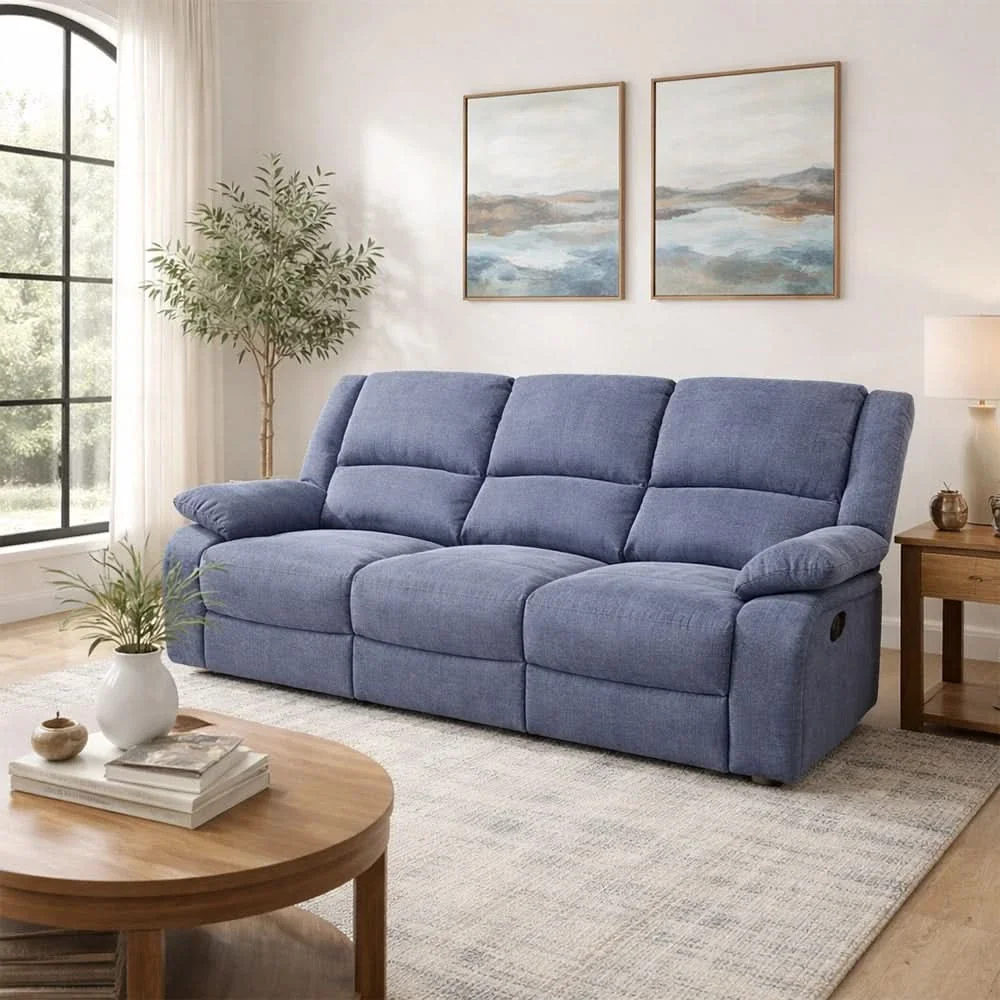 Spencer Cadel Blue Reclining Sofa and Loveseat Set with Cupholders - Image 4