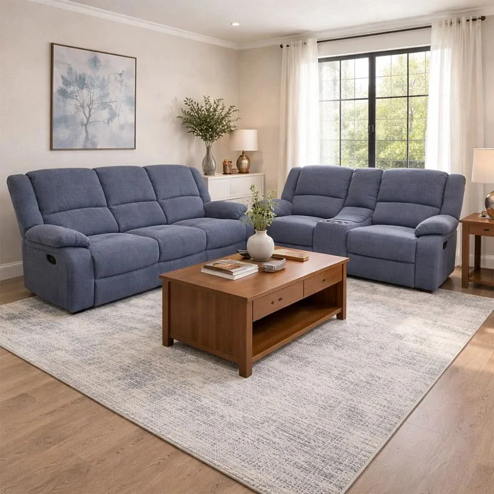 Spencer Cadel Blue Reclining Sofa with Pillow Top Arms - Image 3