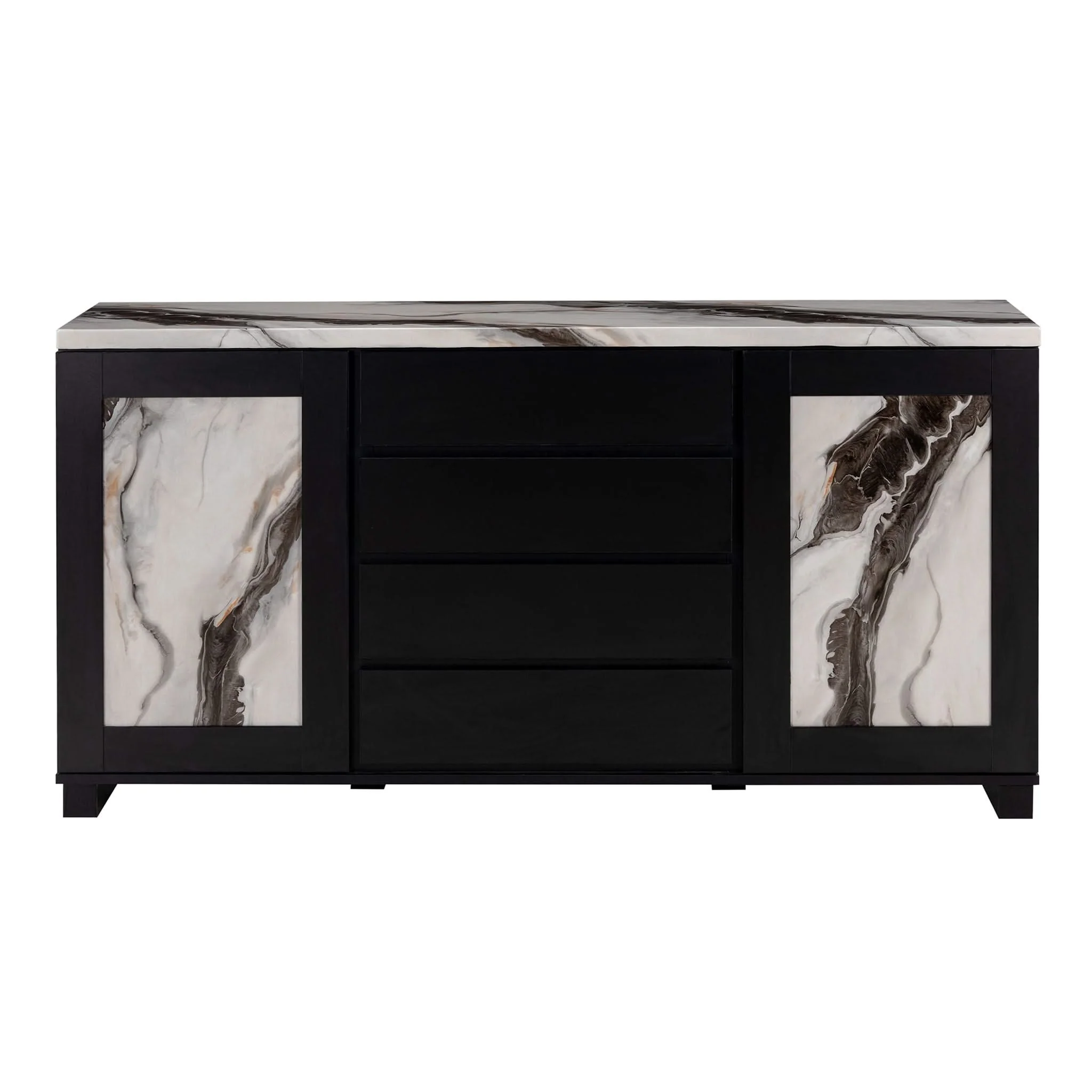 Stacey - Buffet With Storage Drawers And Marble Detailing - Black / Marble - Image 3