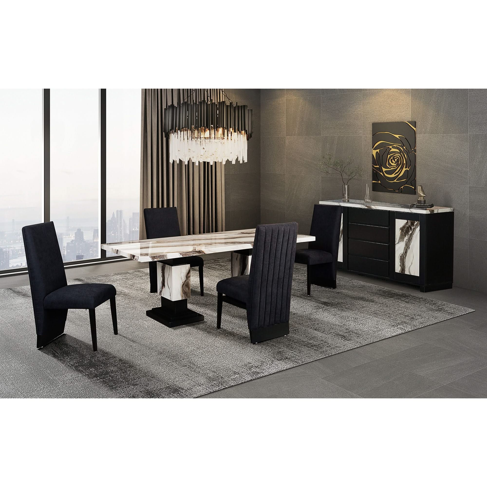 Stacey - Buffet With Storage Drawers And Marble Detailing - Black / Marble - Image 4