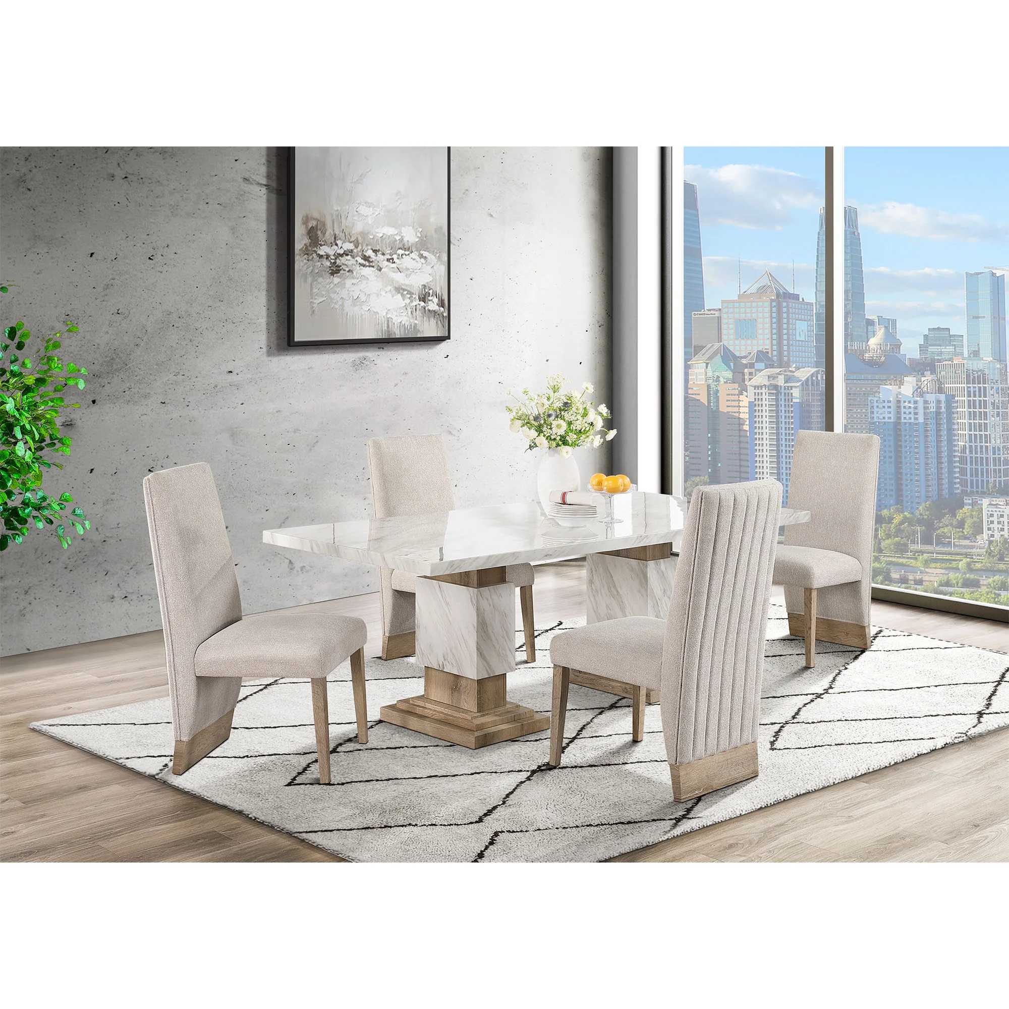 Stacey - Dining Table With Pedestal Base - Beige - Image 4