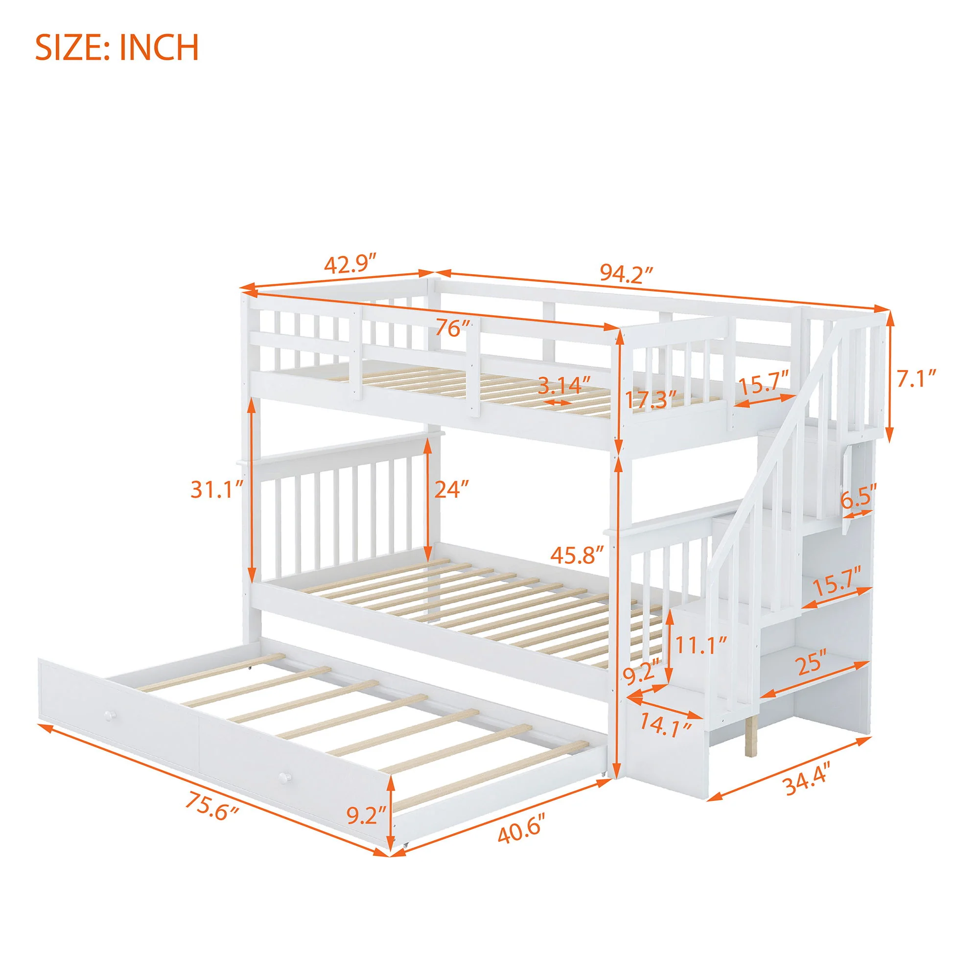 Stairway Bunk Bed With Storage And Guard Rail For Bedroom - Image 10