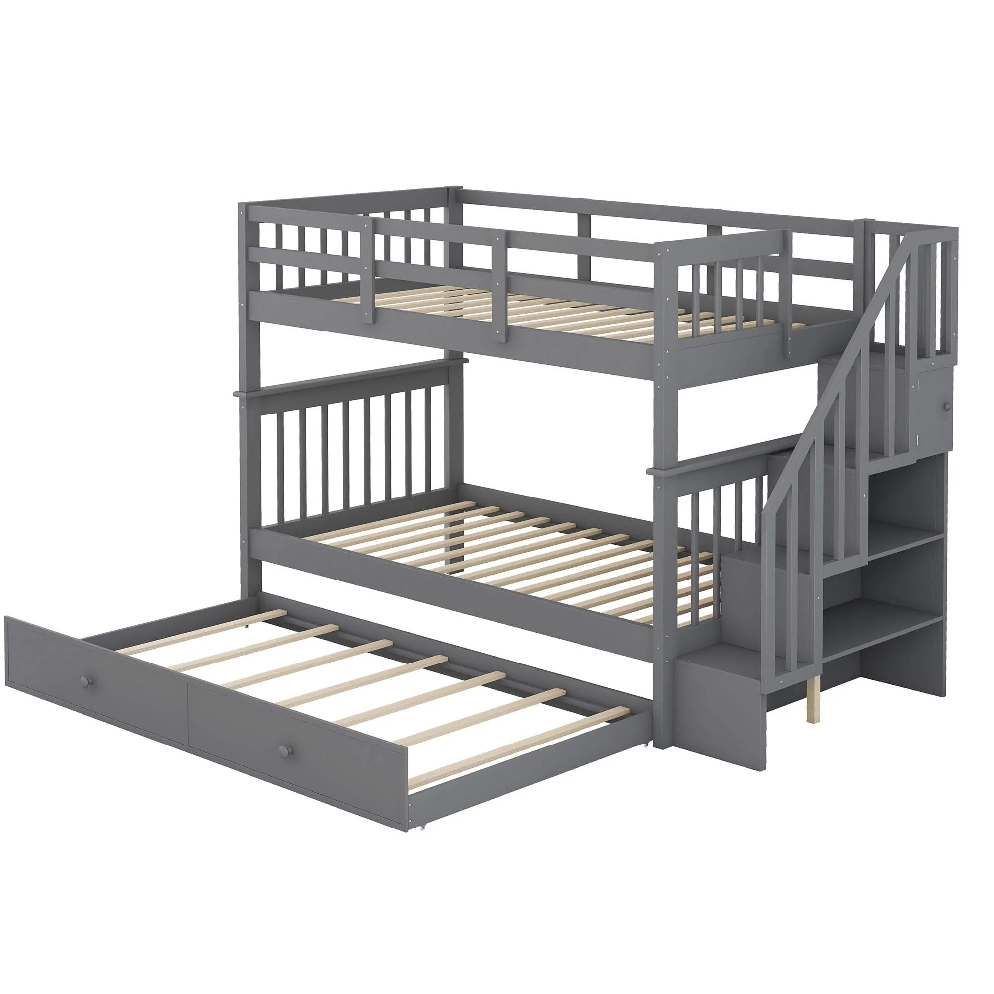 Stairway Bunk Bed With Storage And Guard Rail For Bedroom - Image 12