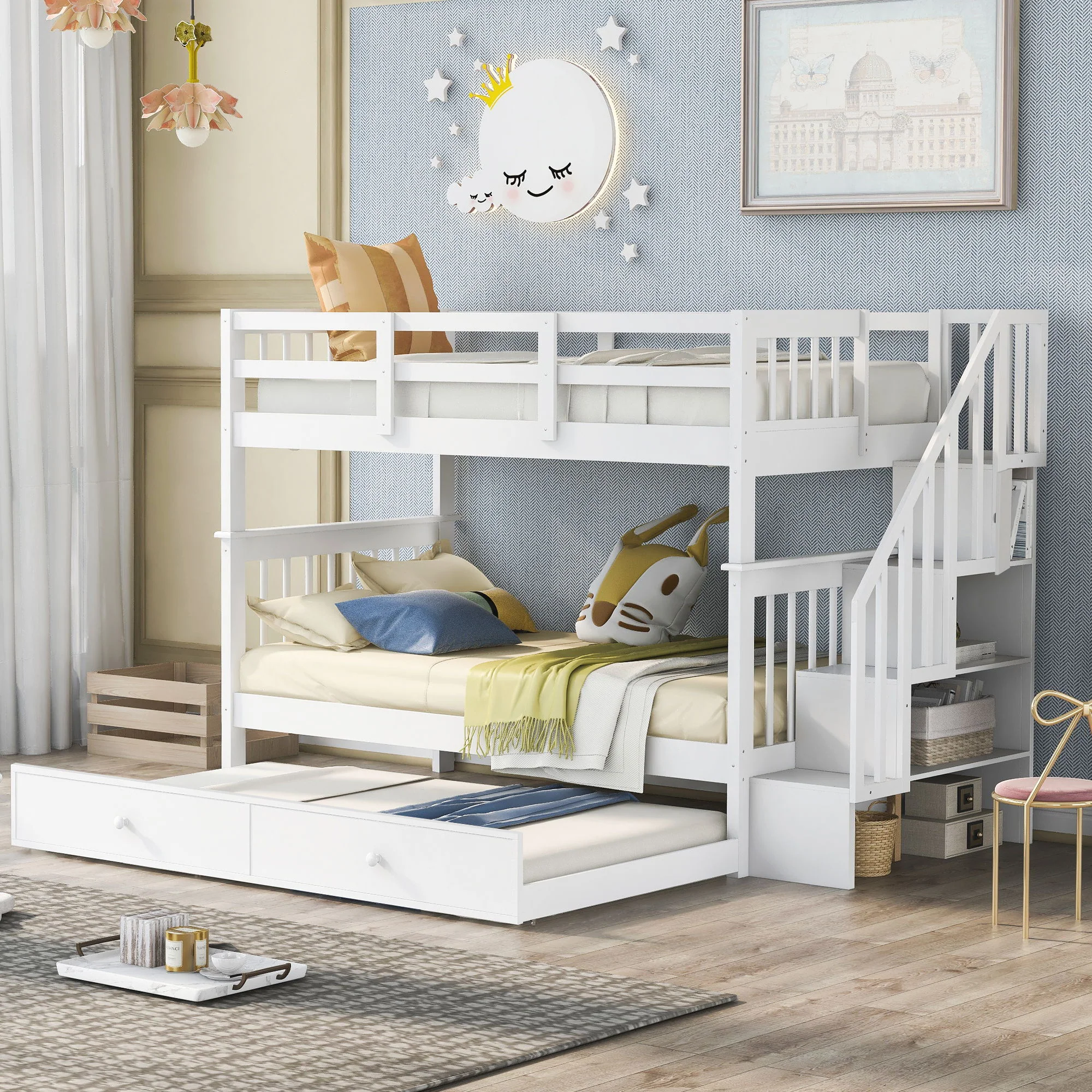 Stairway Bunk Bed With Storage And Guard Rail For Bedroom - Image 14