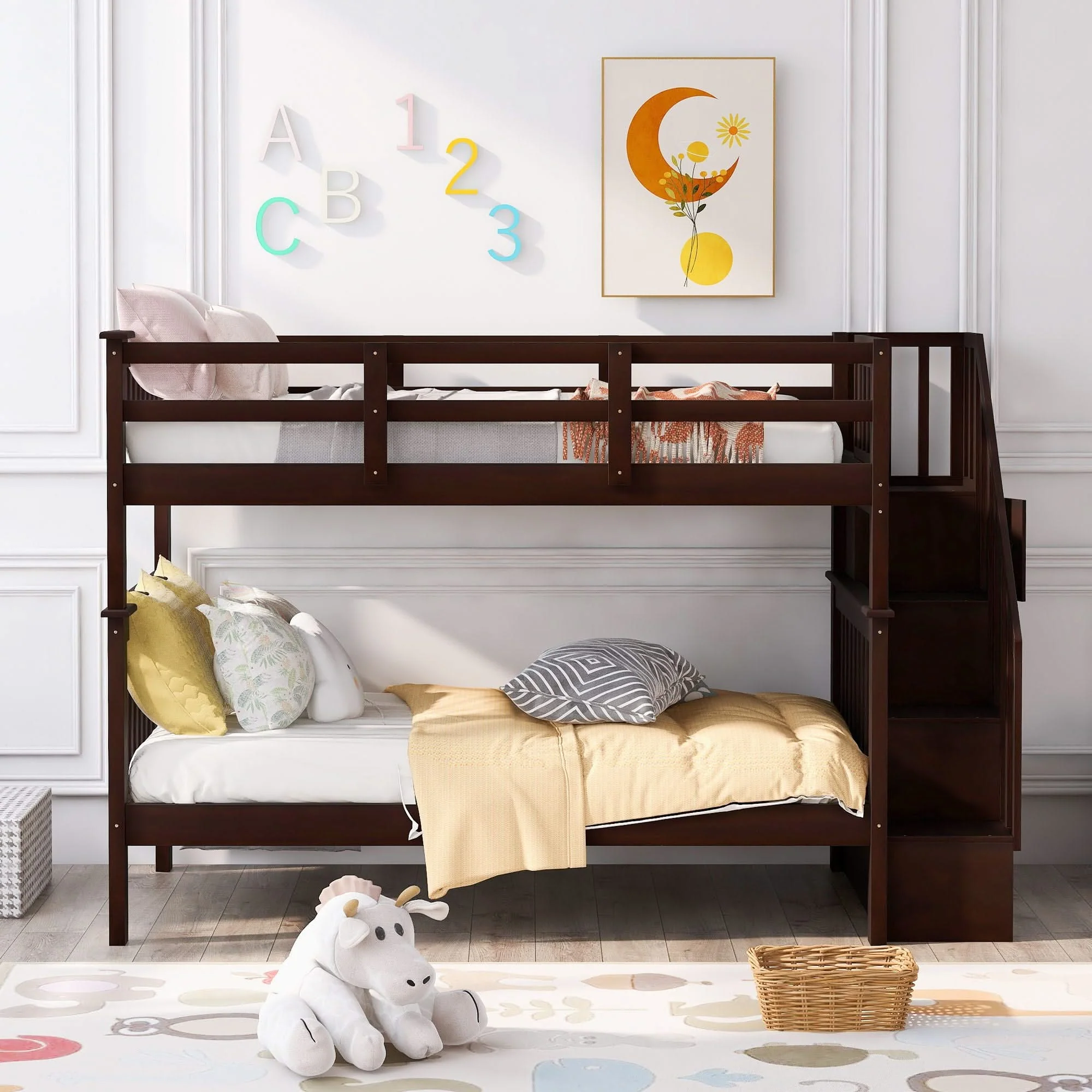 Stairway Bunk Bed With Storage And Guard Rail For Bedroom - Image 16