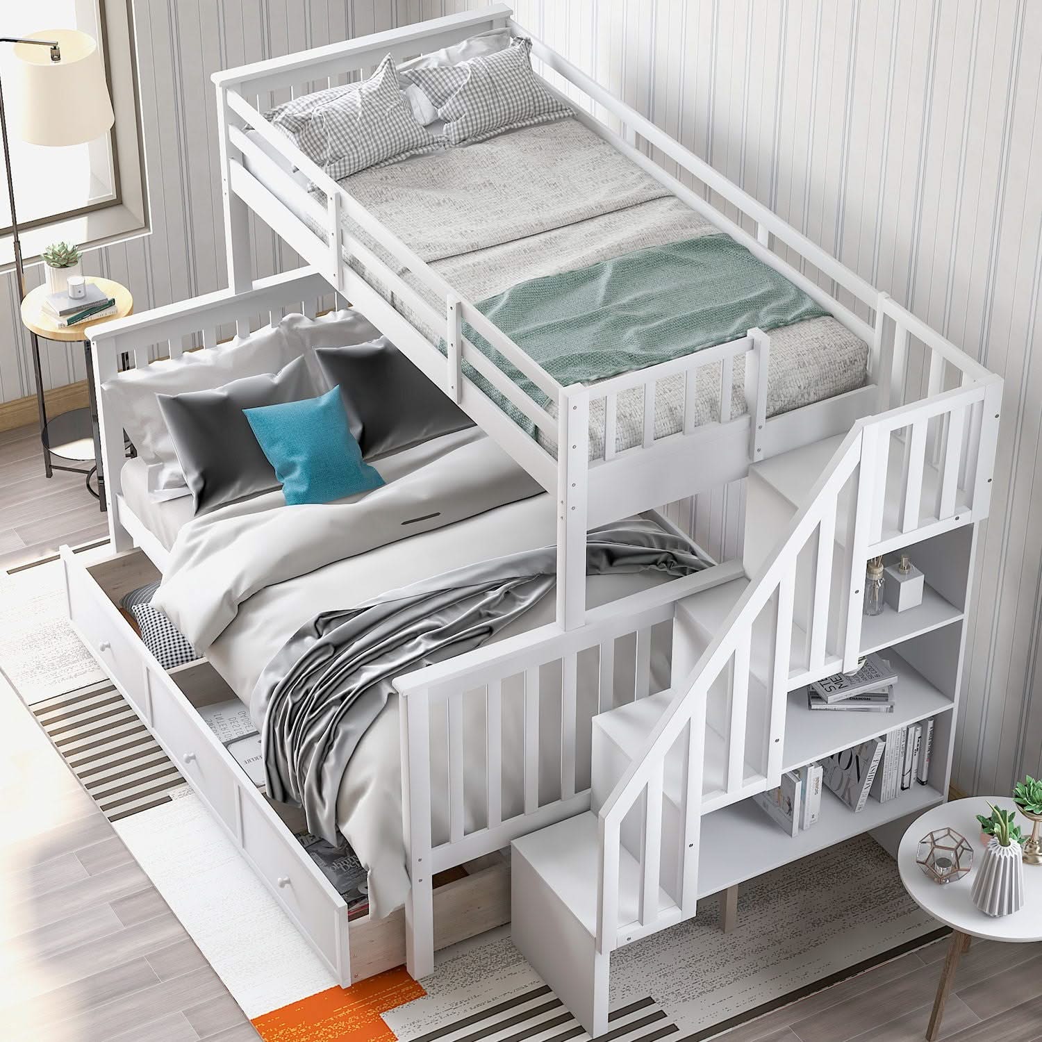 Stairway Bunk Bed With Storage And Guard Rail For Bedroom - Image 17