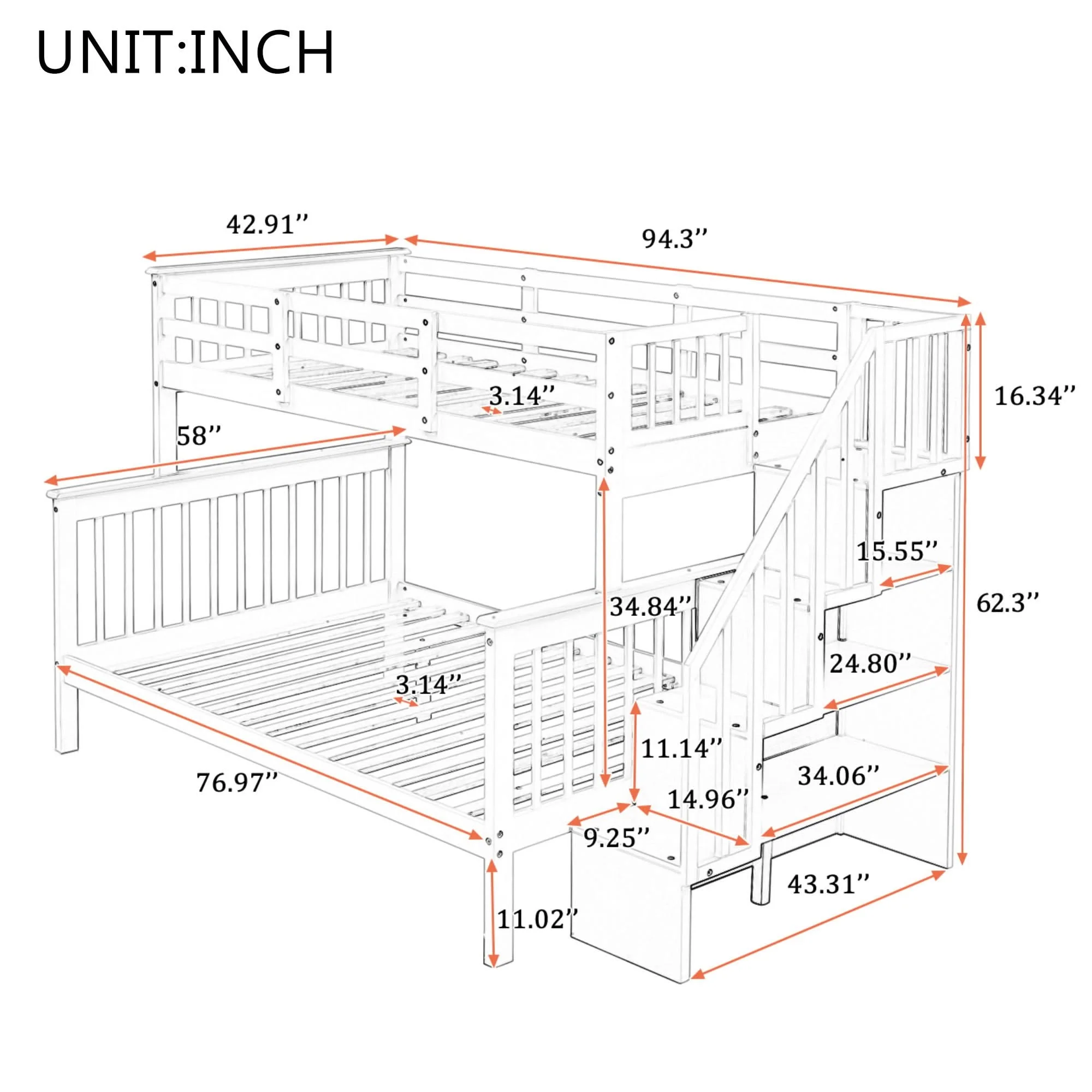 Stairway Bunk Bed With Storage And Guard Rail For Bedroom - Image 18