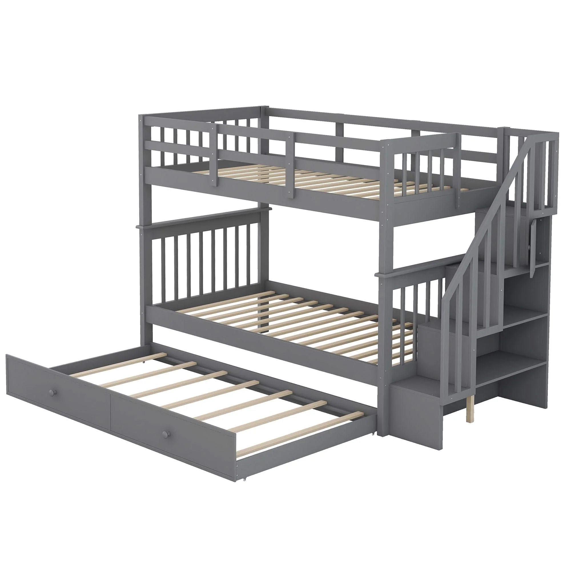 Stairway Bunk Bed With Storage And Guard Rail For Bedroom - Image 22
