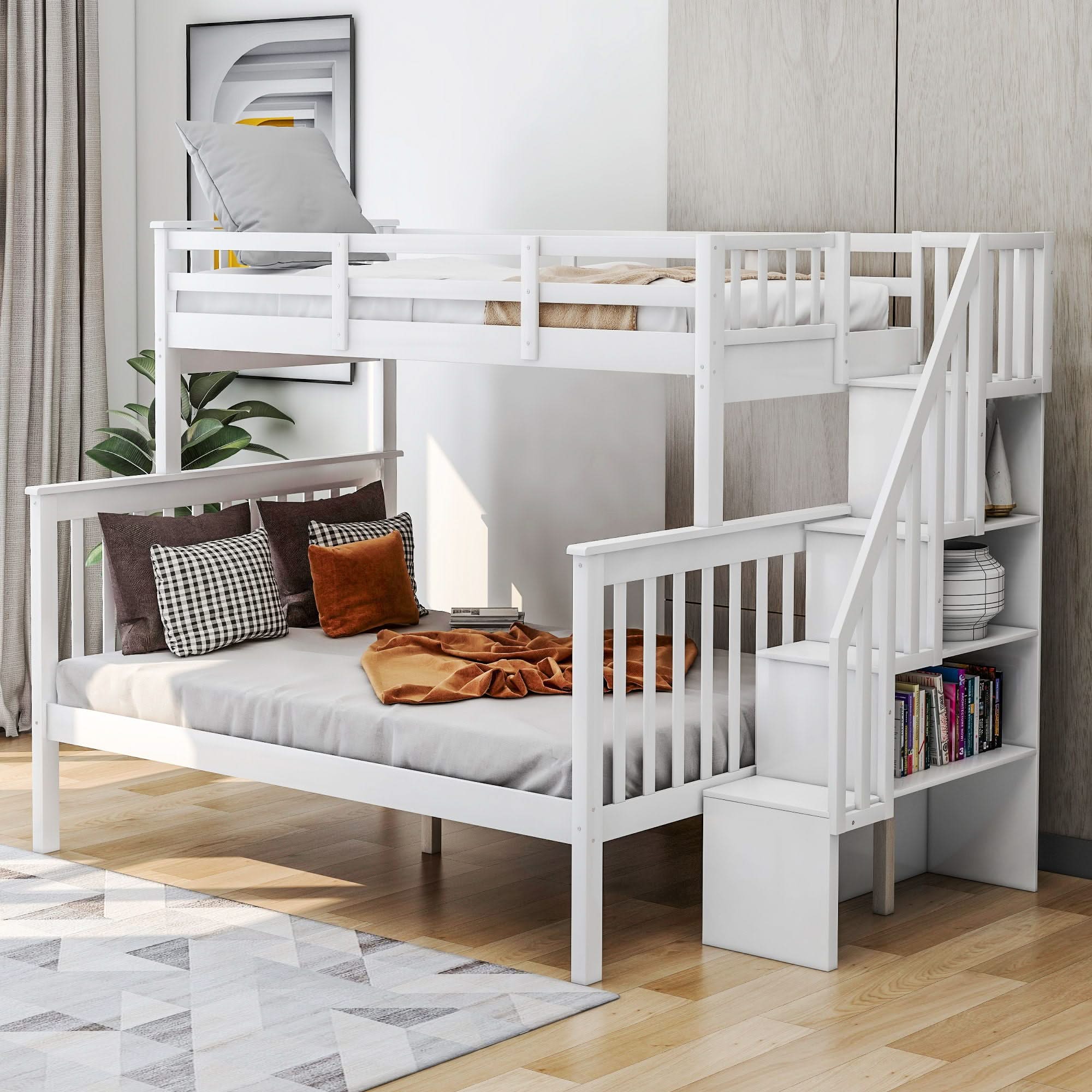 Stairway Bunk Bed With Storage And Guard Rail For Bedroom - Image 24
