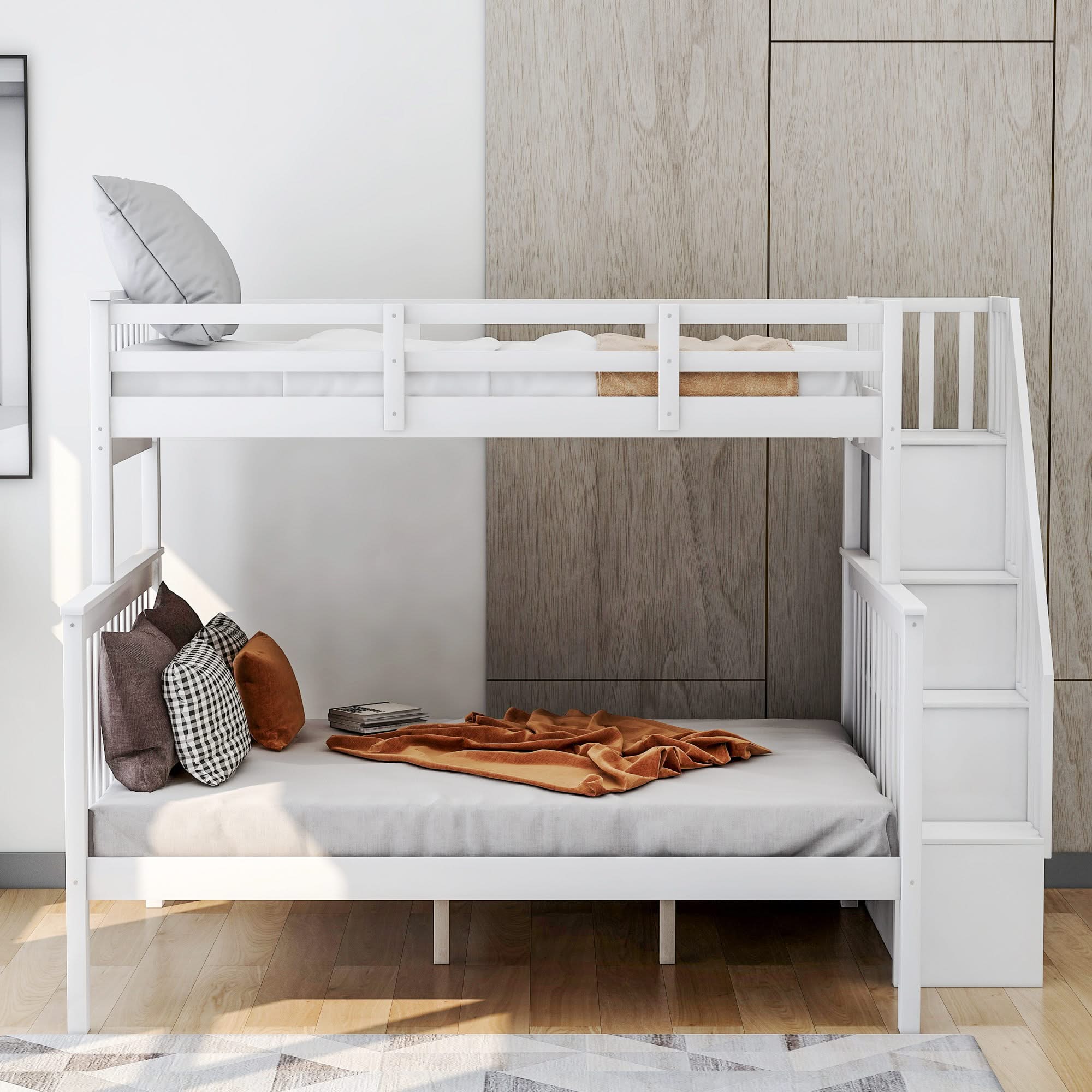 Stairway Bunk Bed With Storage And Guard Rail For Bedroom - Image 26